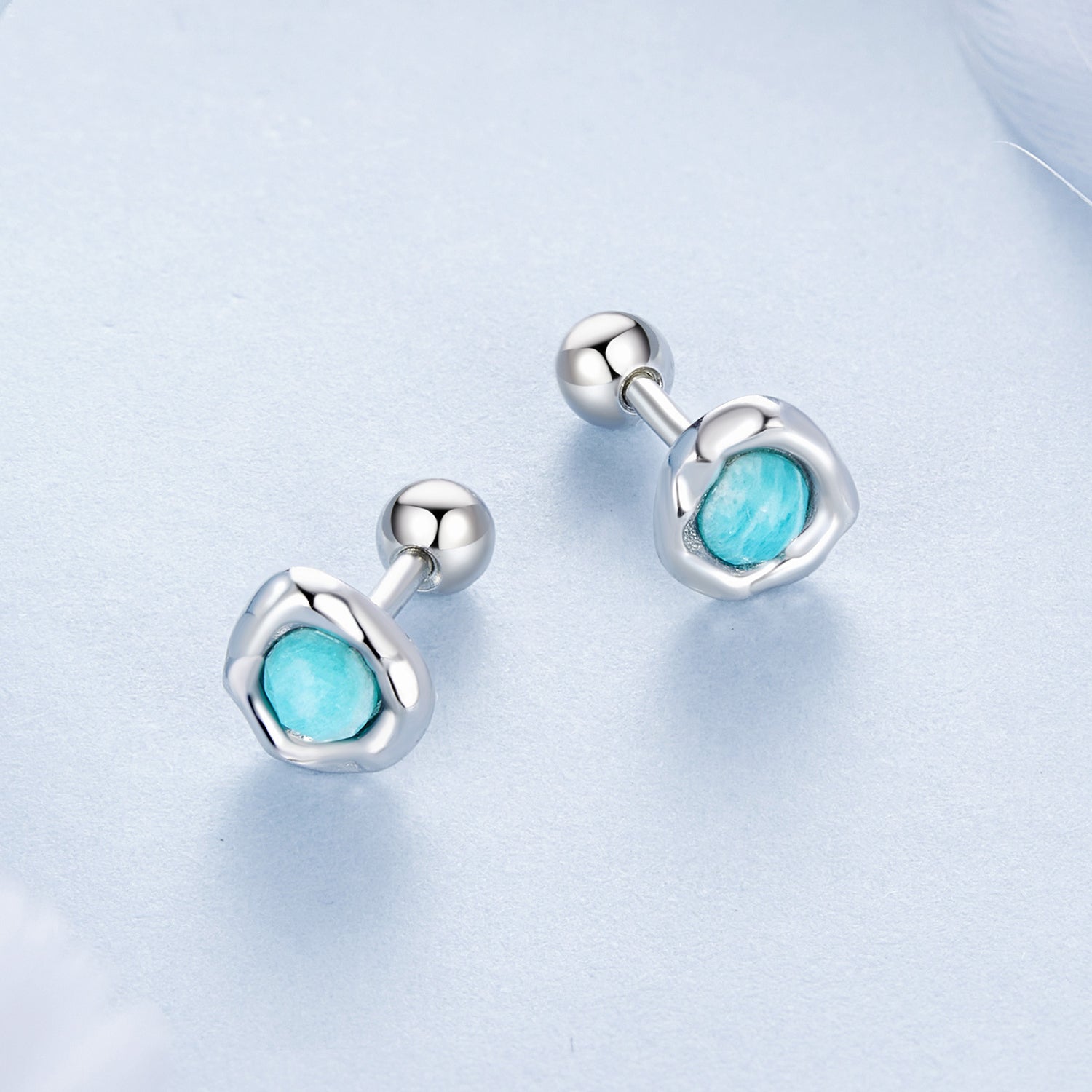 925 Sterling Silver Amazonite Earrings 0.55cm Plated White Gold for Women DestGlow