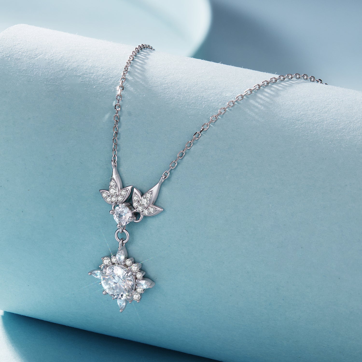 925 Sterling Silver Moissanite Pendant Necklace with Pavé Setting in White Gold - 40+5cm for Women DestGlow