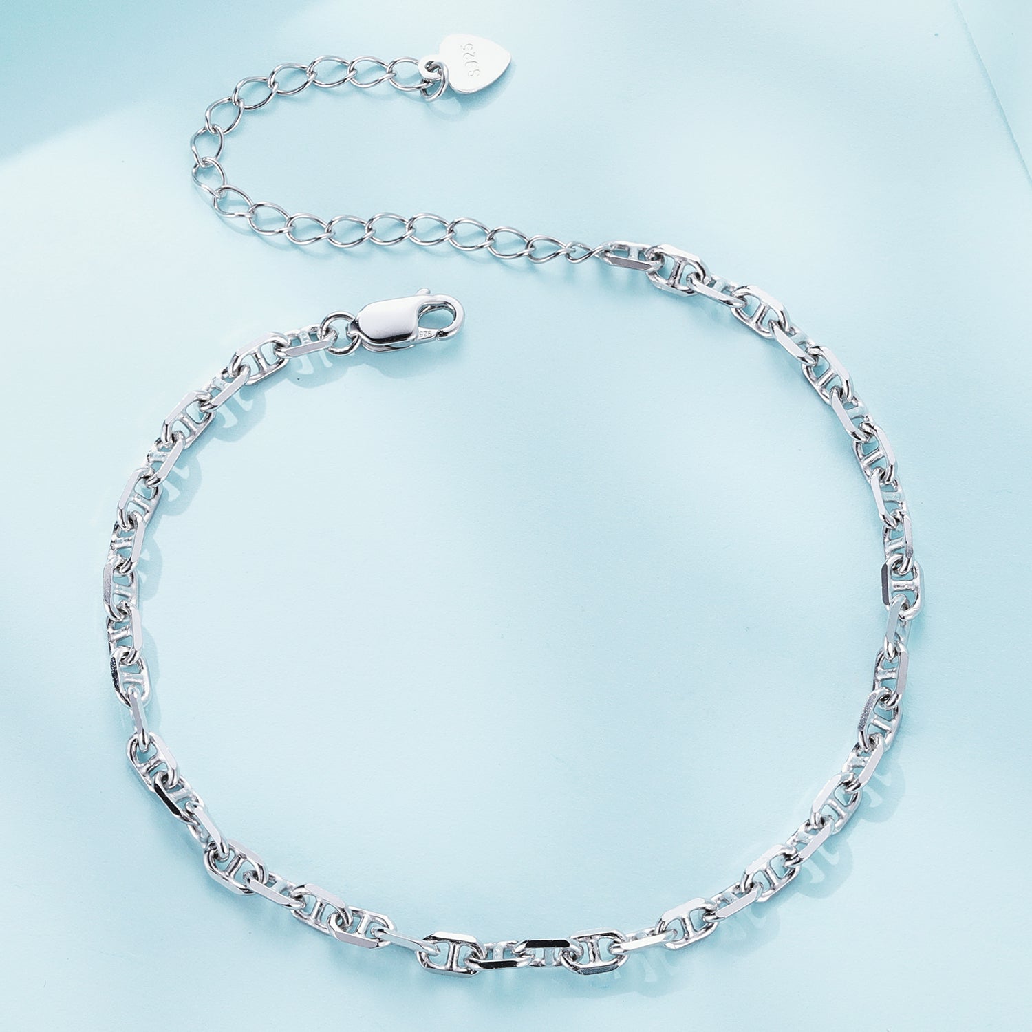 925 Sterling Silver Platinum Plated Bracelet 160+50mm for Women DestGlow