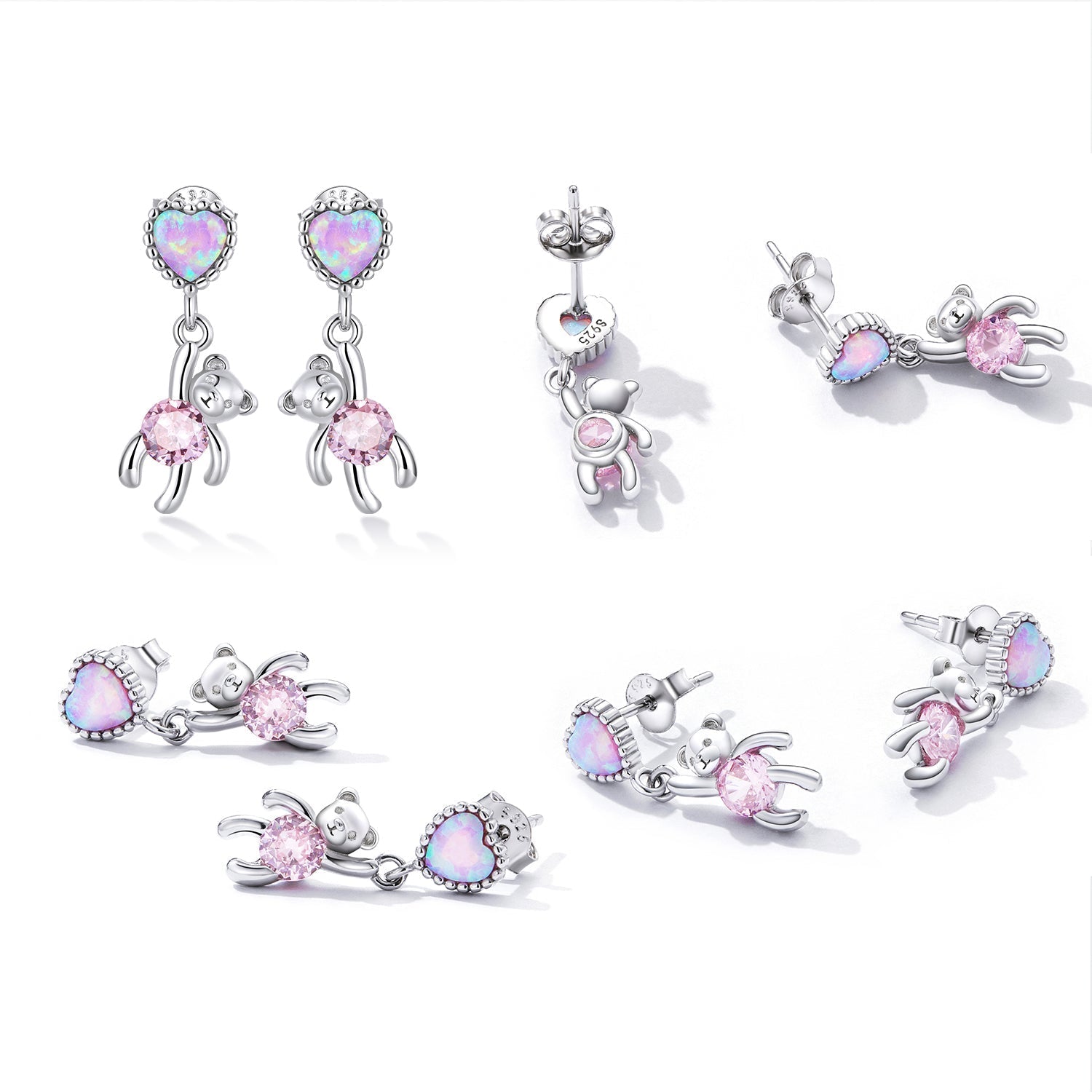 925 Sterling Silver Earrings with Translucent Opal and CZ for Women DestGlow