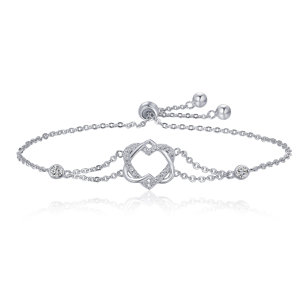925 Sterling Silver Heart Shaped Bracelet 22CM for Women DestGlow