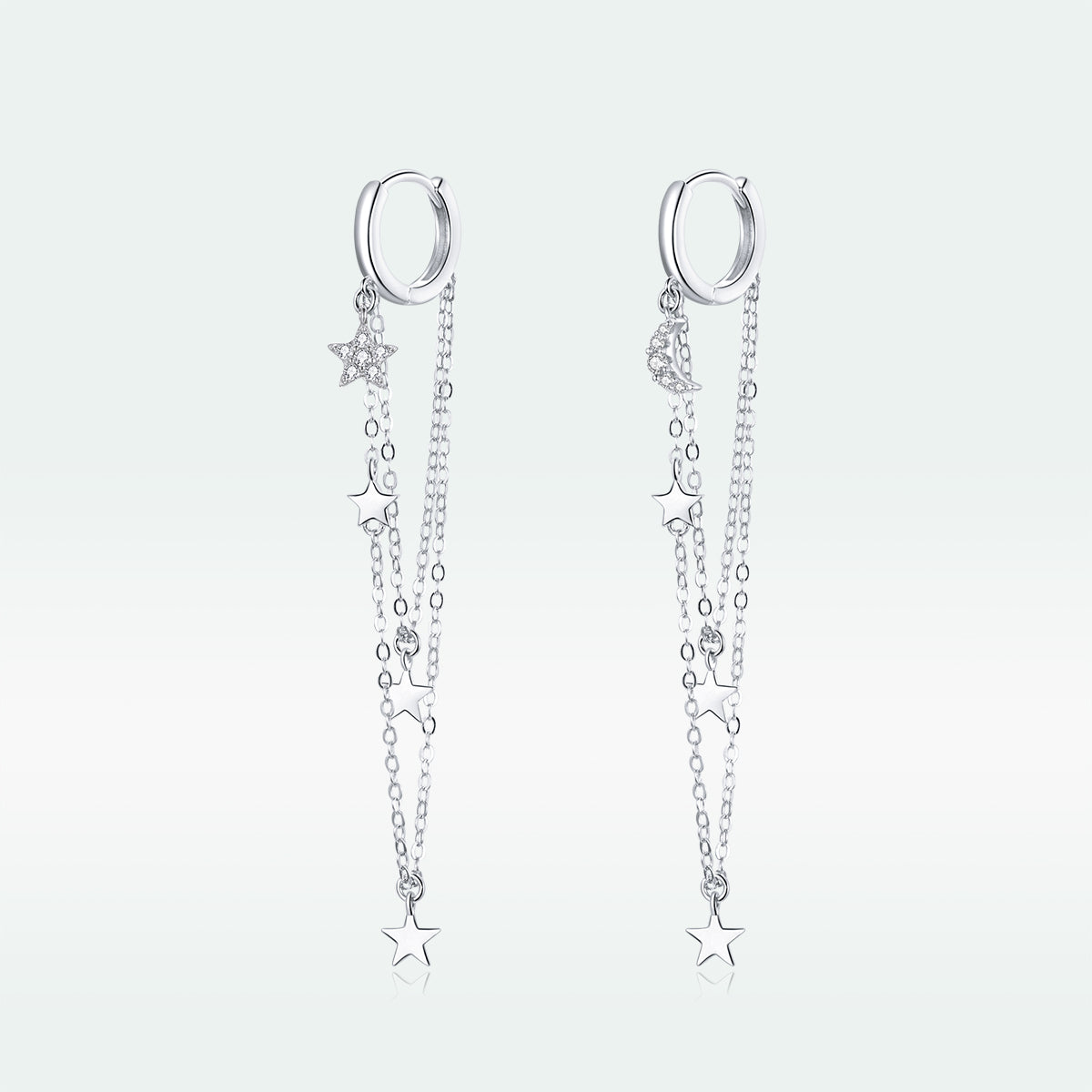 925 Sterling Silver Earrings with Plated Platinum and Pavé Setting CZ, Size 6.5cm DestGlow
