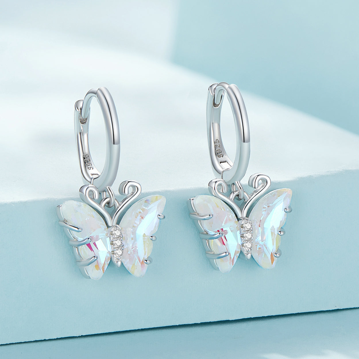 925 Sterling Silver Earrings with Resin, 23x13mm, Plated Platinum for Women DestGlow