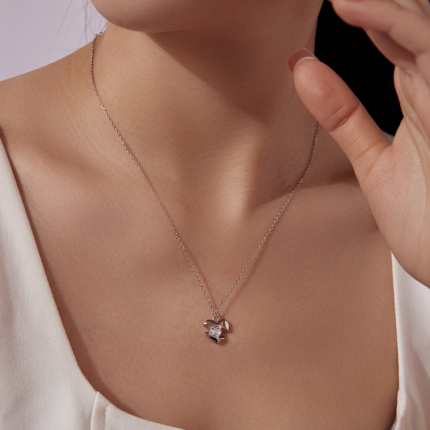 925 Sterling Silver White Gold Plated 40cm+5cm Length CZ Necklace for Women DestGlow