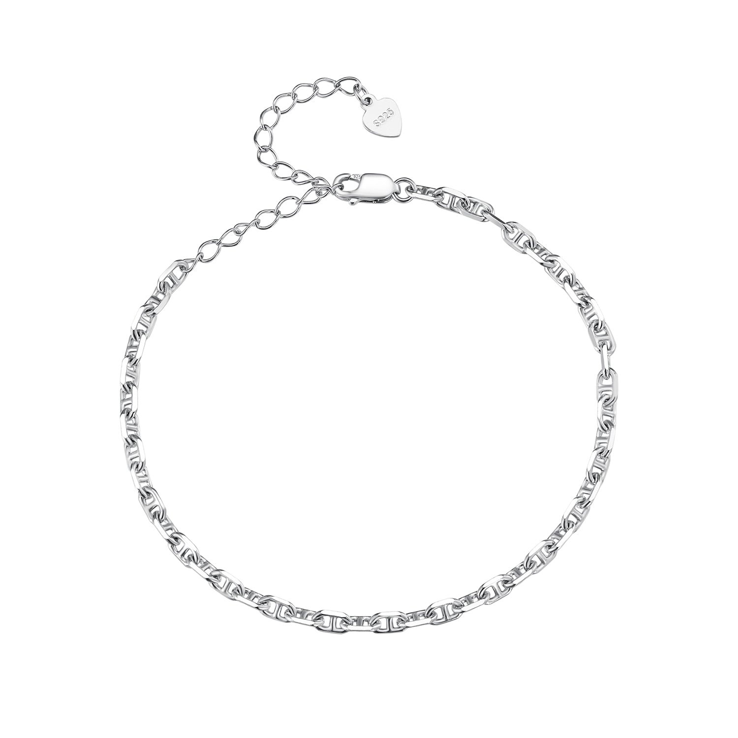 925 Sterling Silver Platinum Plated Bracelet 160+50mm for Women DestGlow