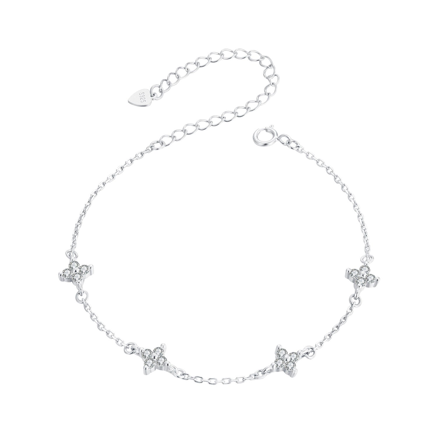 925 Sterling Silver White Gold Plated Adjustable CZ Bracelet for Women DestGlow