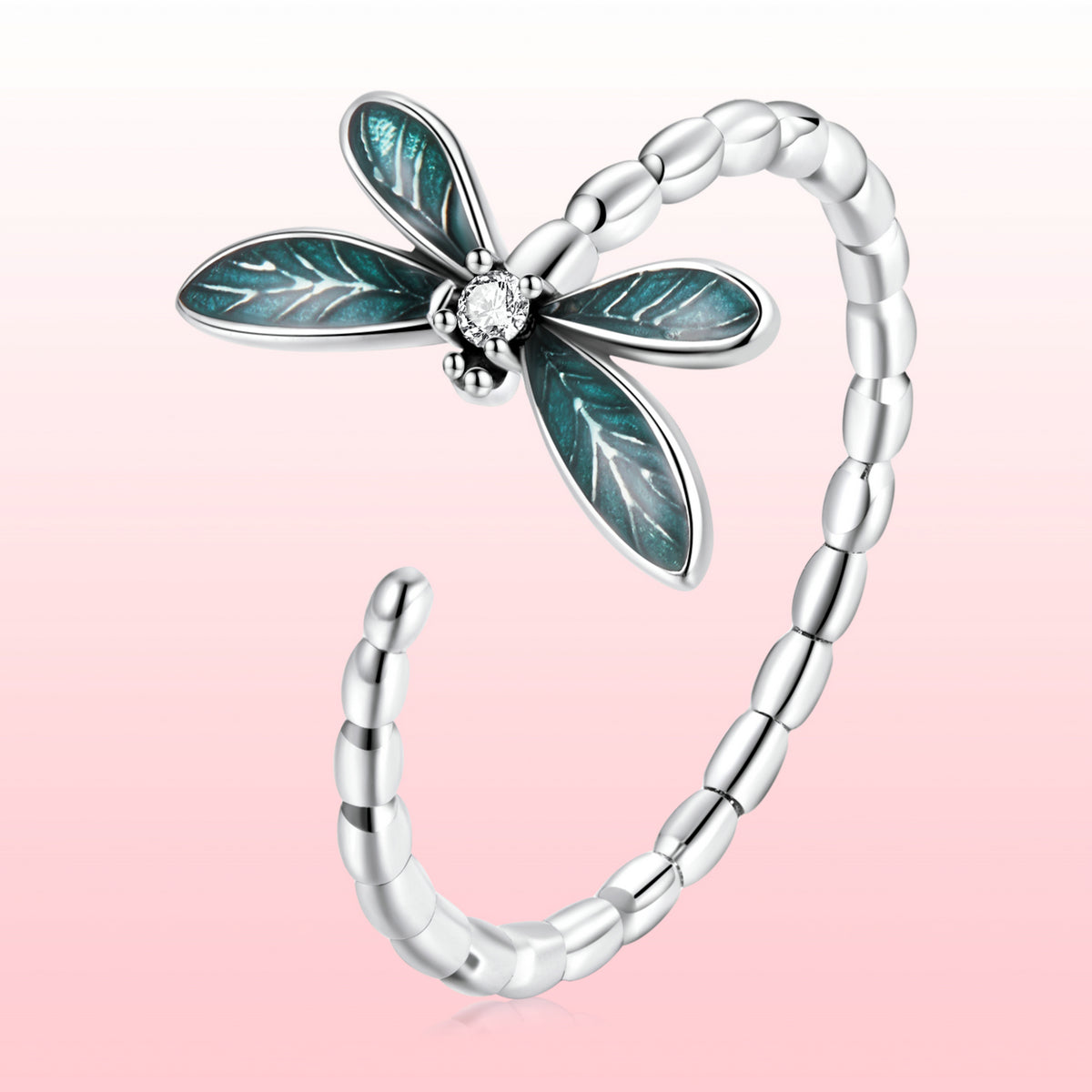 925 Sterling Silver Dragonfly Ring with Enamel & CZ for Women DestGlow