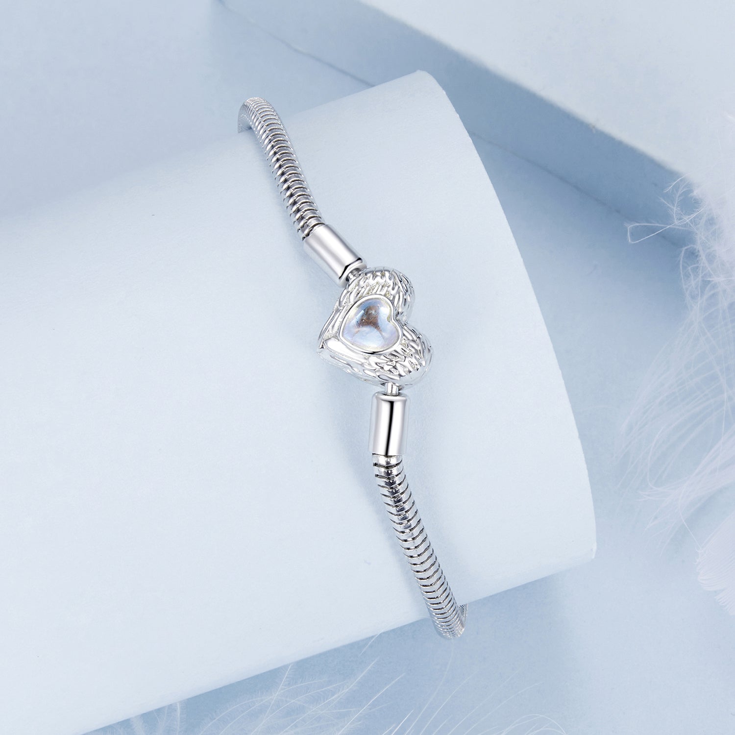925 Sterling Silver Moonstone Bracelet 17.0 cm with White Gold Plating for Women DestGlow
