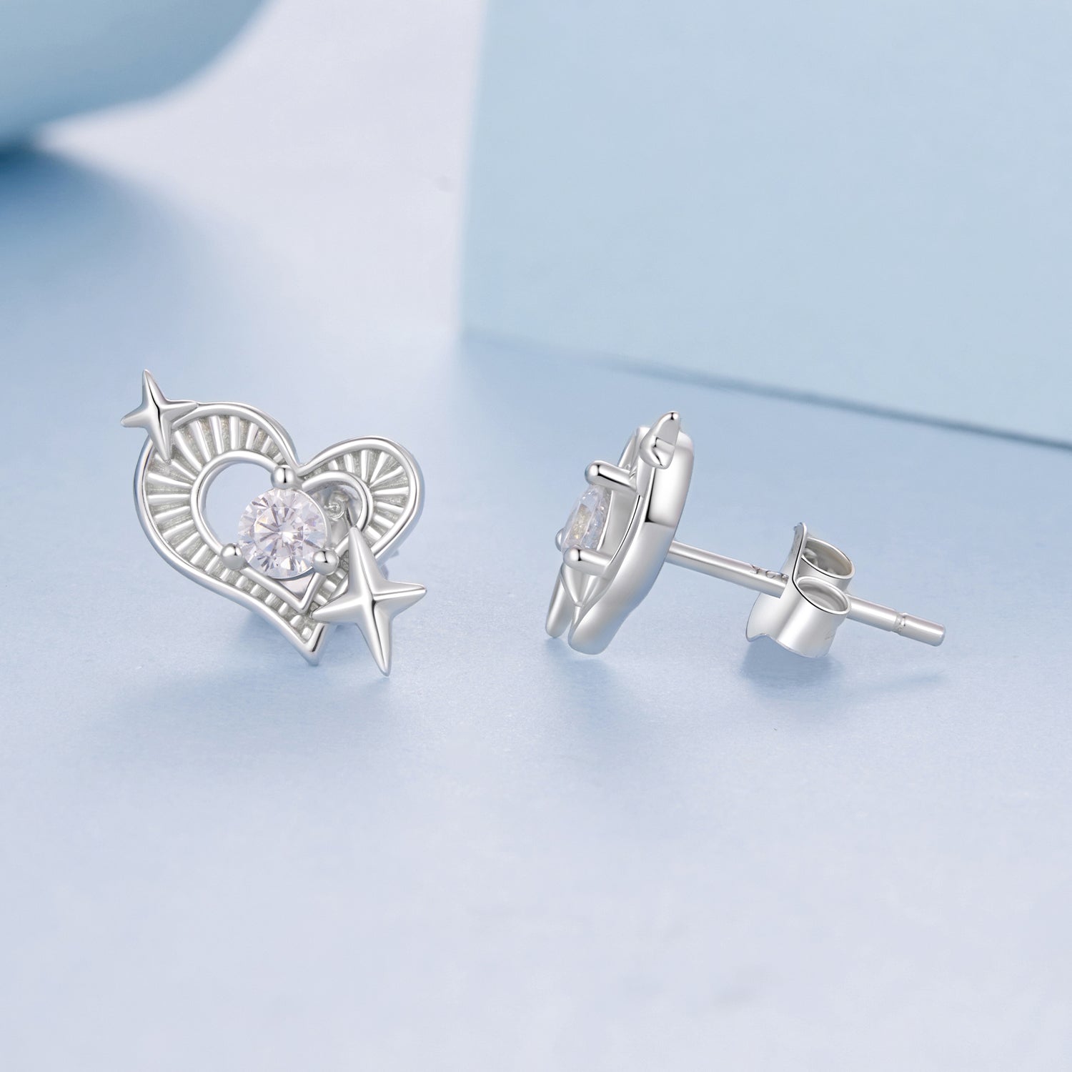 925 Sterling Silver Earrings with Pavé Setting CZ in White Gold DestGlow