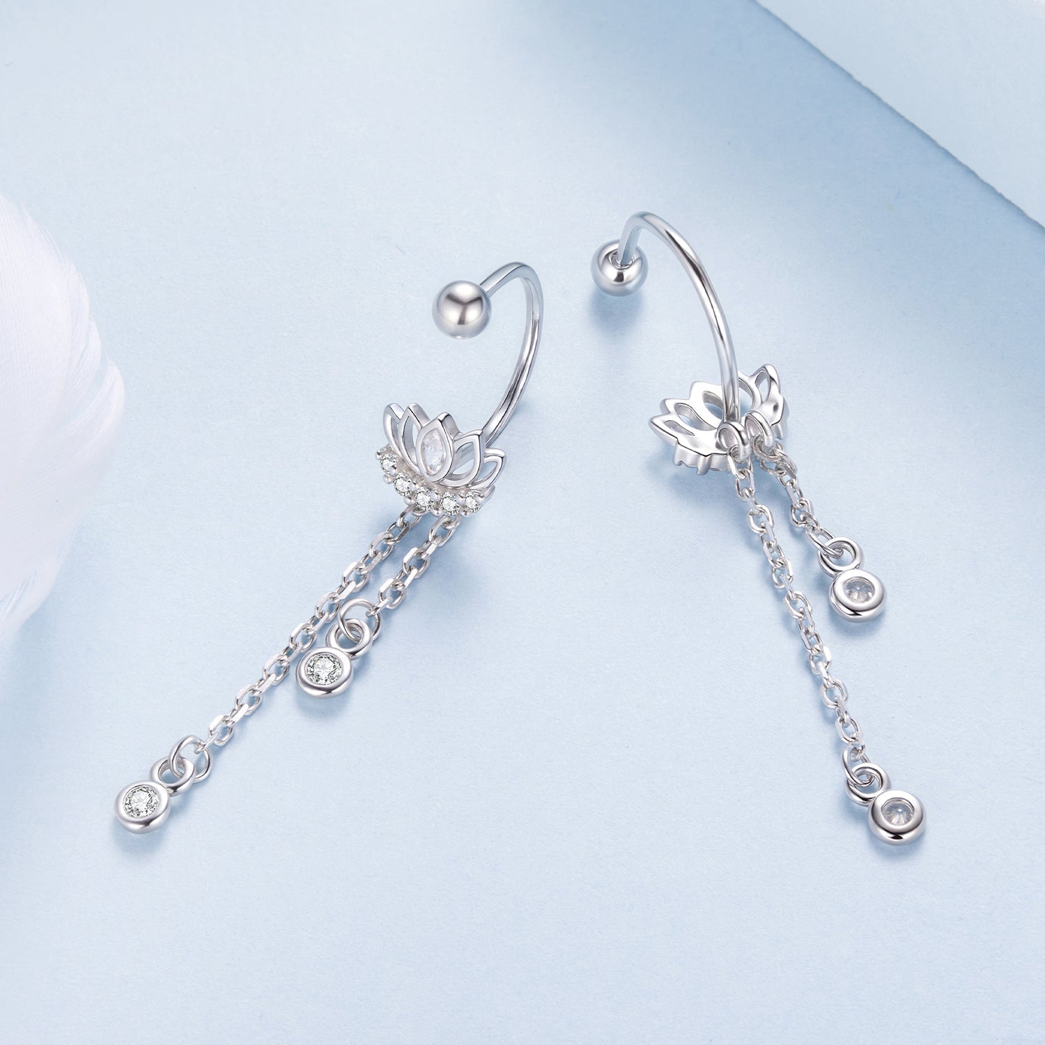 925 Sterling Silver Earrings with Pavé CZ in White Gold Plating - 3.1 x 0.7 cm for Women DestGlow