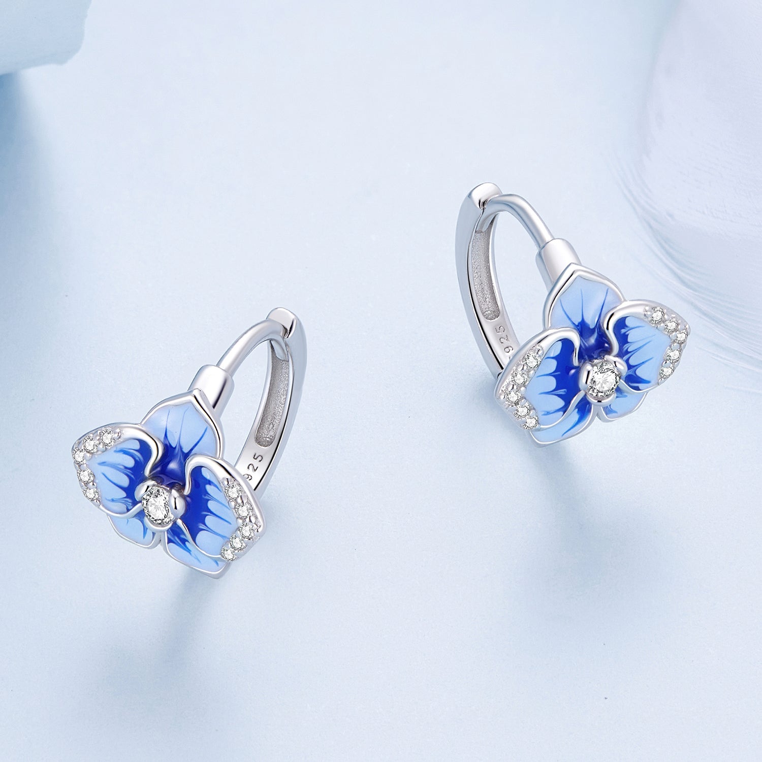 925 Sterling Silver Earrings with Enamel and Pavé Setting, 10mm for Women DestGlow