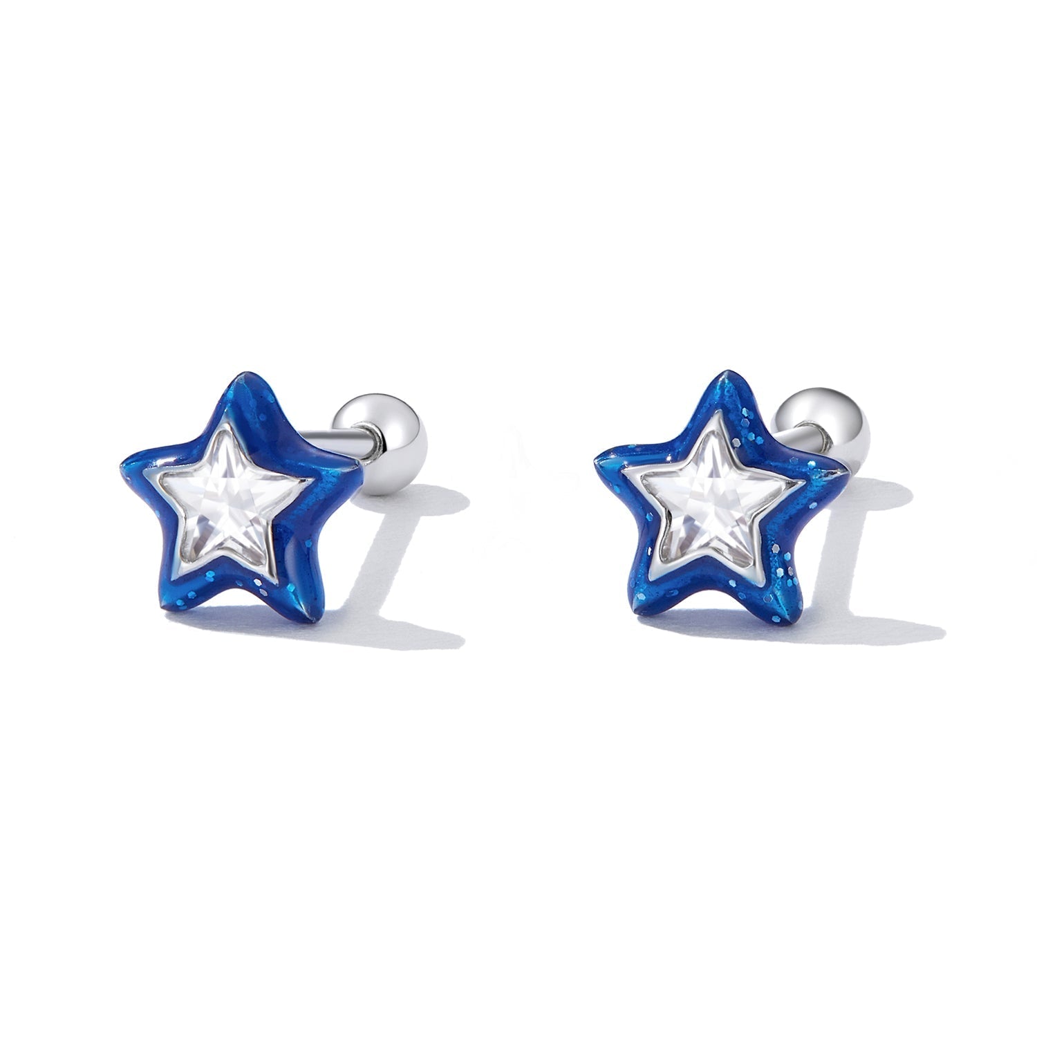 925 Sterling Silver Enamel CZ Stud Earrings in Platinum Plating DestGlow