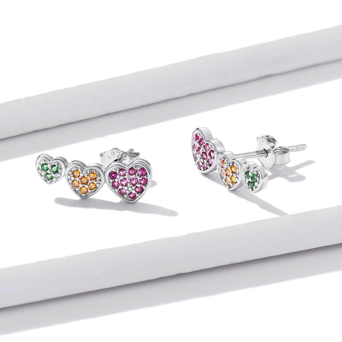 925 Sterling Silver Earrings with Pavé Setting and Plated Platinum, Size: 0.5*1.3cm, Women DestGlow