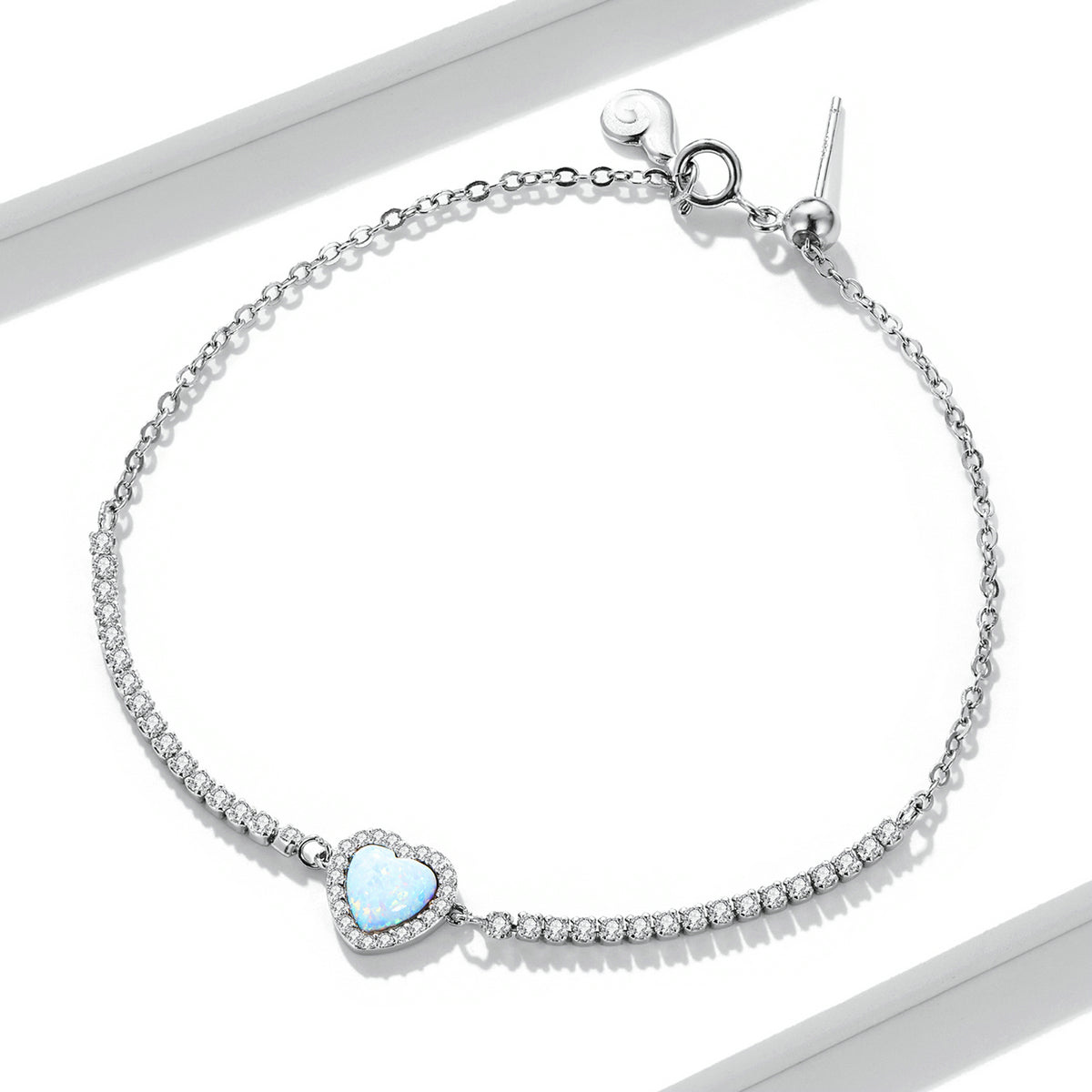 925 Sterling Silver Adjustable Bracelet with Translucent Opal and CZ for Women DestGlow