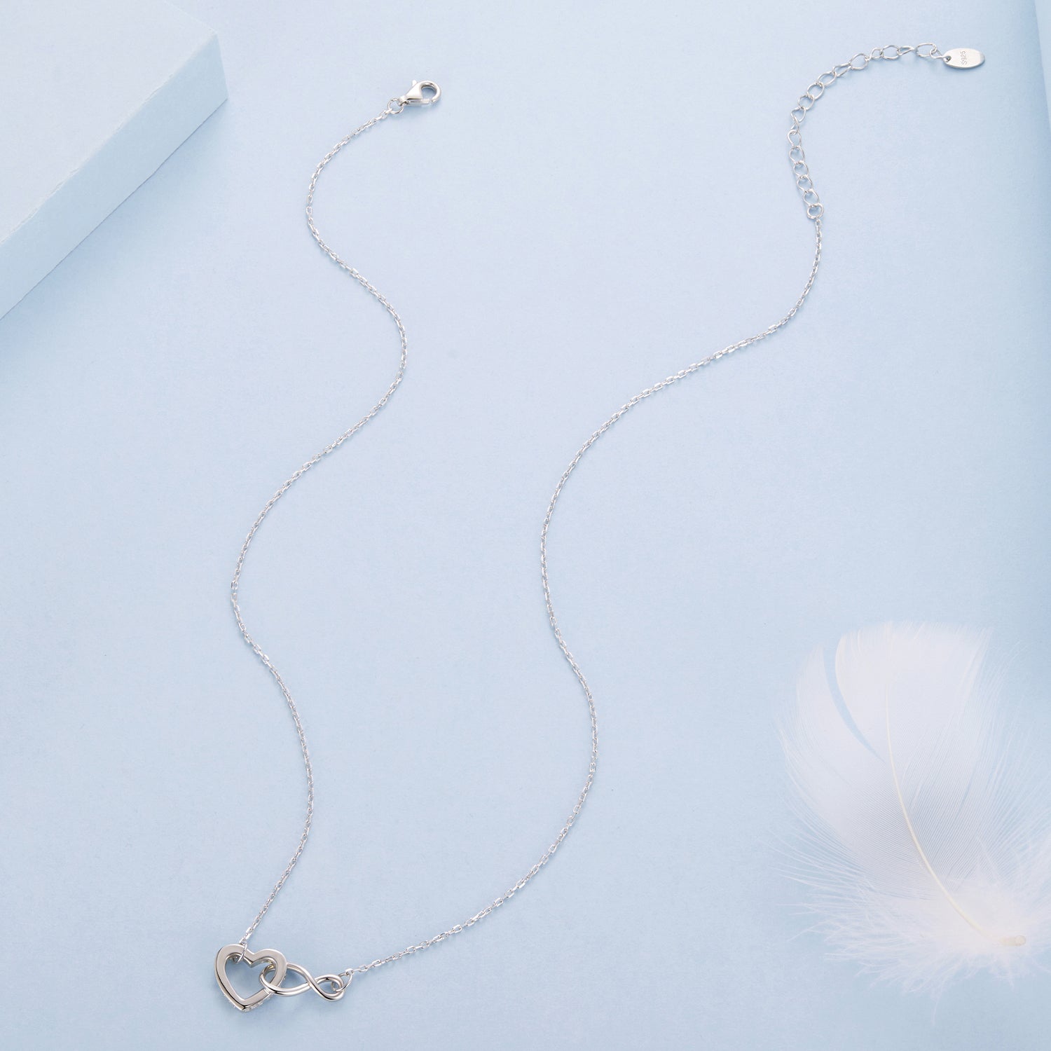 925 Sterling Silver Necklace with Pavé Setting CZ, 40+5cm, Plated White Gold, Women DestGlow