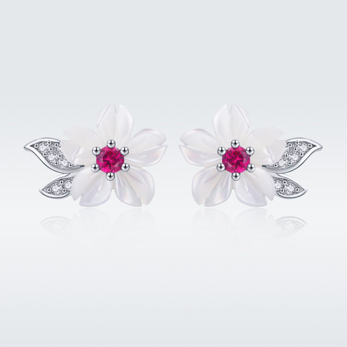 925 Sterling Silver Earrings with Pavé Setting CZ and High-Quality Nacre DestGlow
