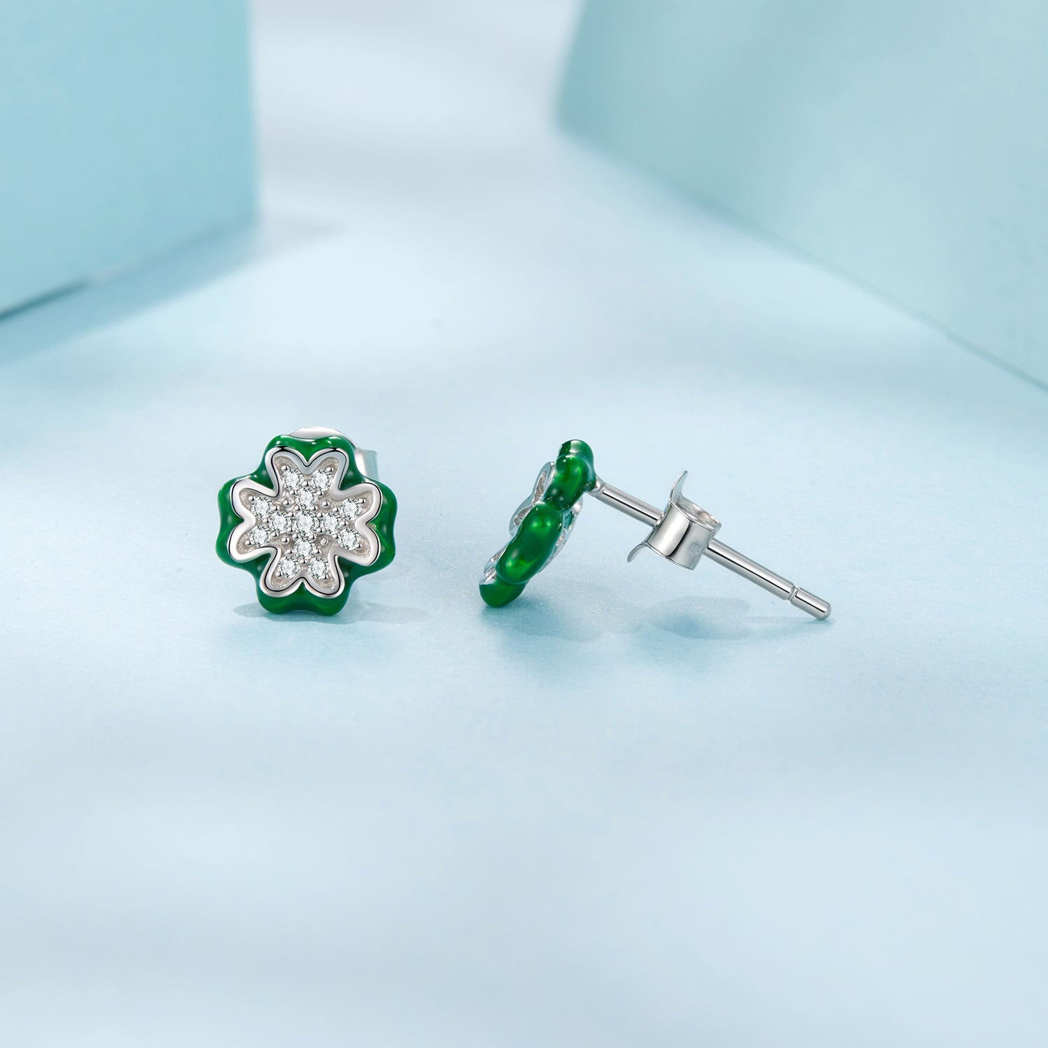 925 Sterling Silver Earrings with Pavé Set CZ & White Gold Plating, 0.75cm for Women DestGlow