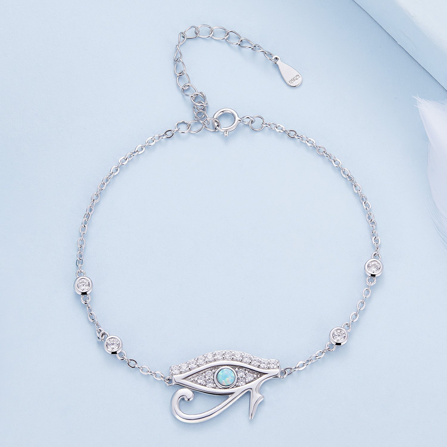 925 Sterling Silver Pavé Setting CZ & Translucent Opal Bracelet 160+50mm for Women DestGlow