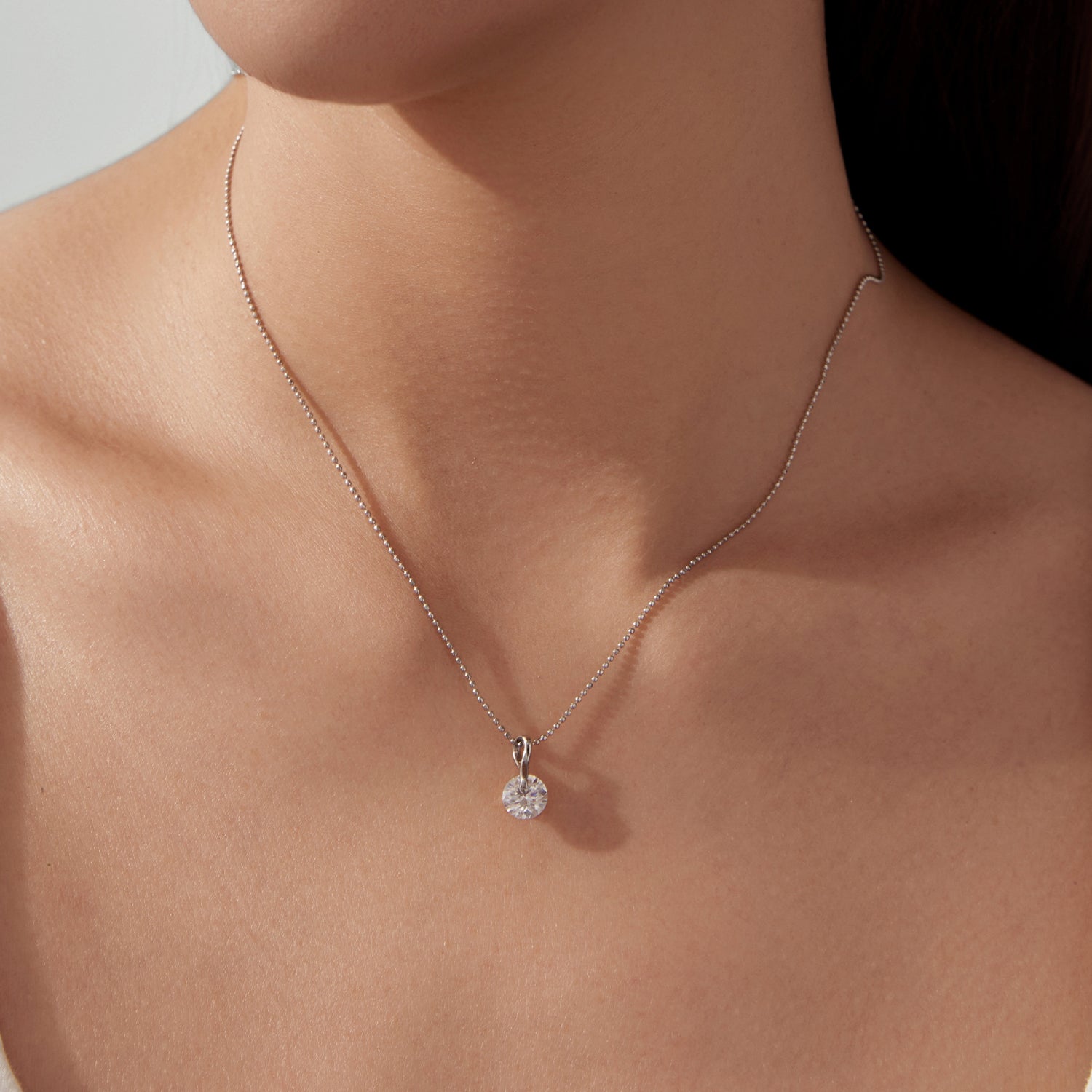 925 Sterling Silver Moissanite Necklace 40+5cm with White Gold Plating for Women DestGlow