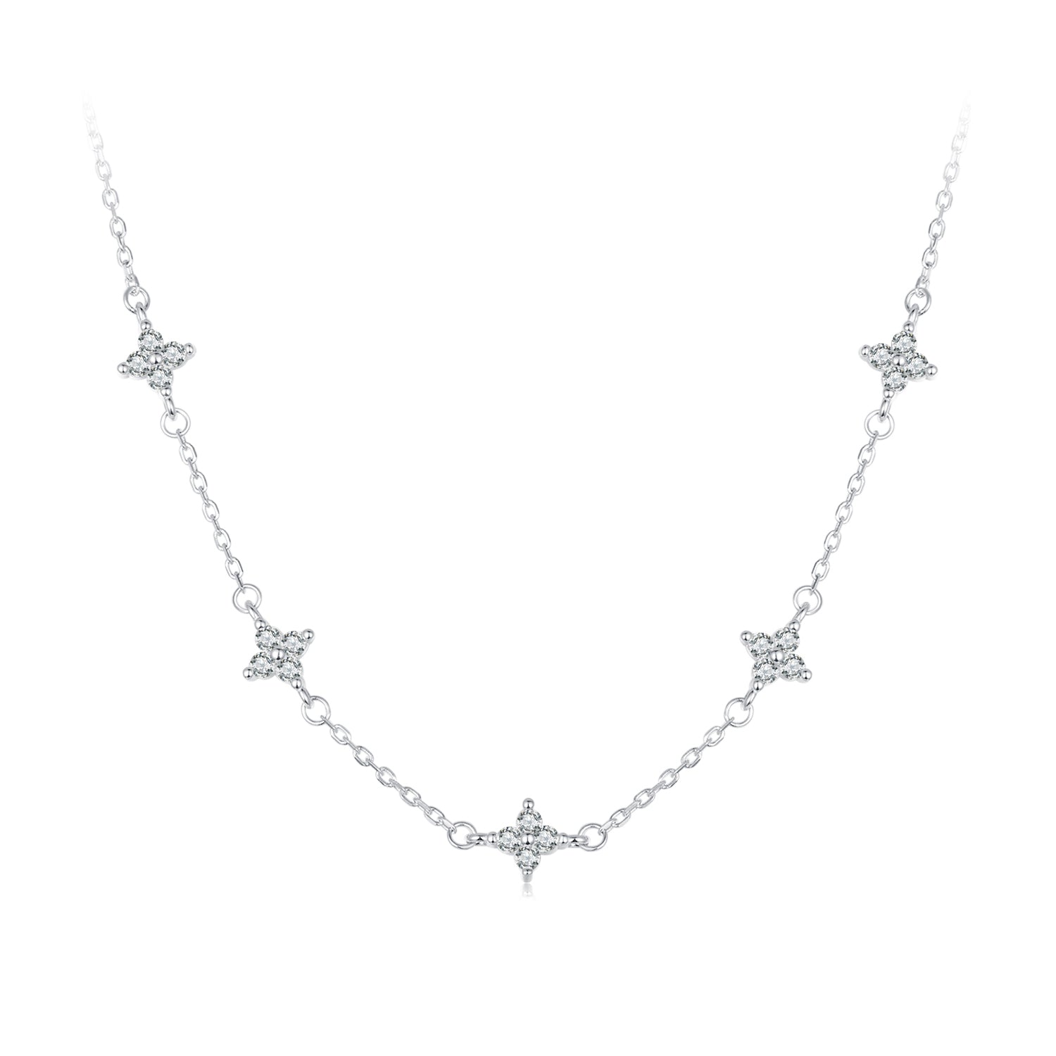 925 Sterling Silver Pave Setting CZ Necklace with White Gold Plating 400mm for Women DestGlow