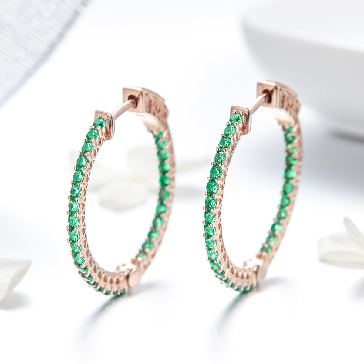 925 Sterling Silver Plated Rose Gold Pavé Setting CZ Earrings DestGlow