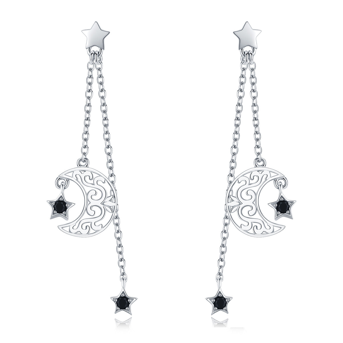 925 Sterling Silver Earrings with Plated Platinum and CZ - 4.4 x 1.0 cm for Women DestGlow