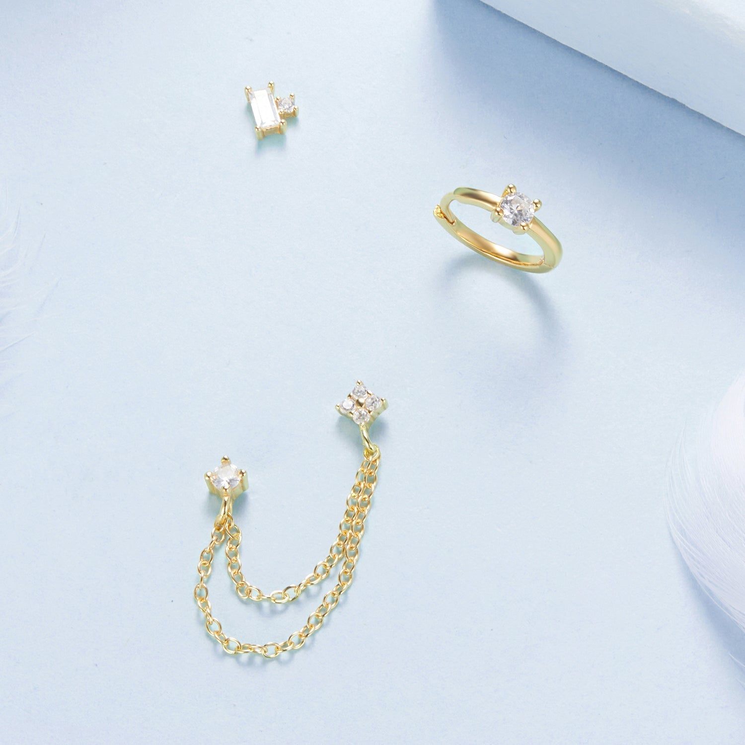 925 Sterling Silver Mini Stud Earrings with Gold Plating and CZ DestGlow