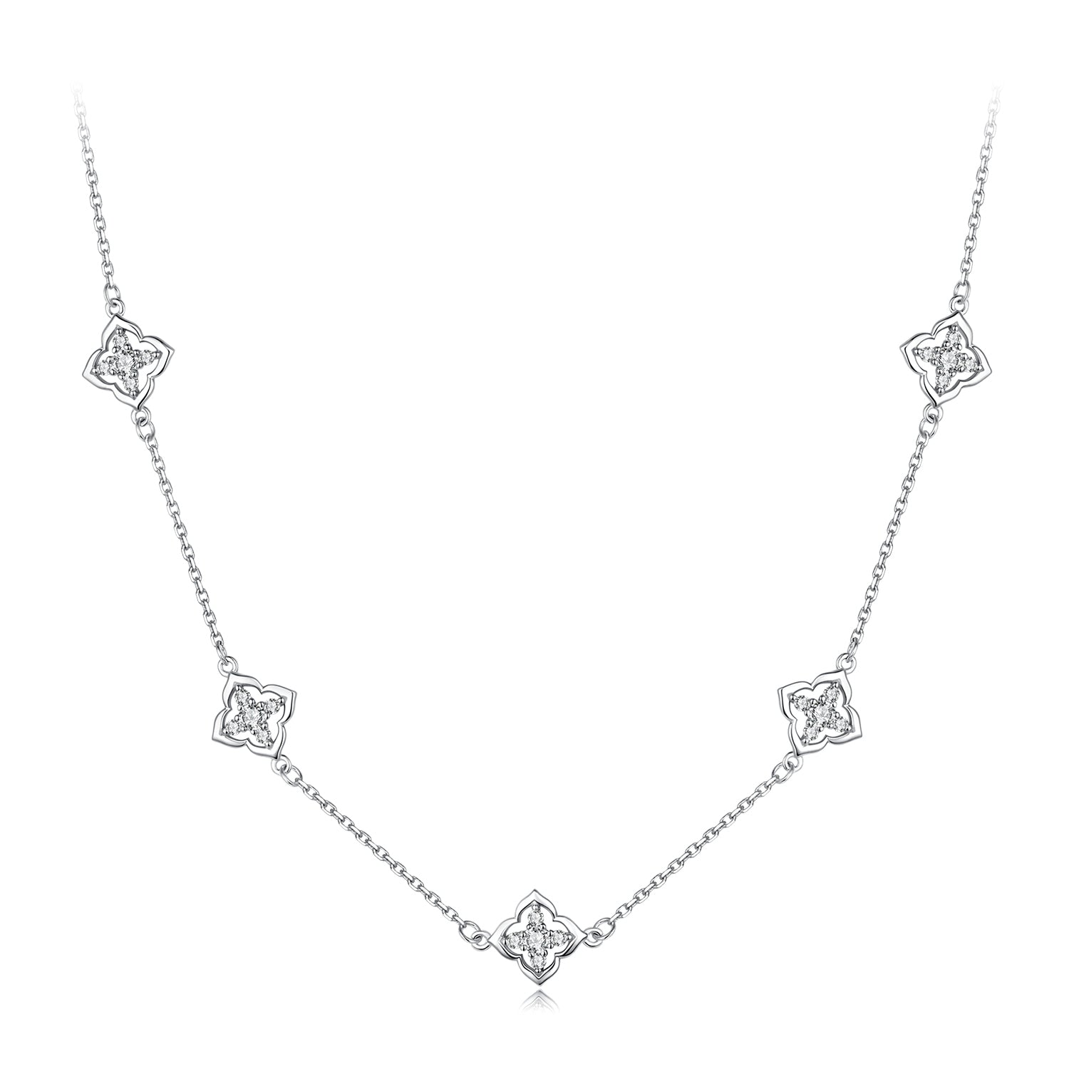 925 Sterling Silver + Moissanite Necklace with Plated White Gold - 40+5cm Length for Women DestGlow