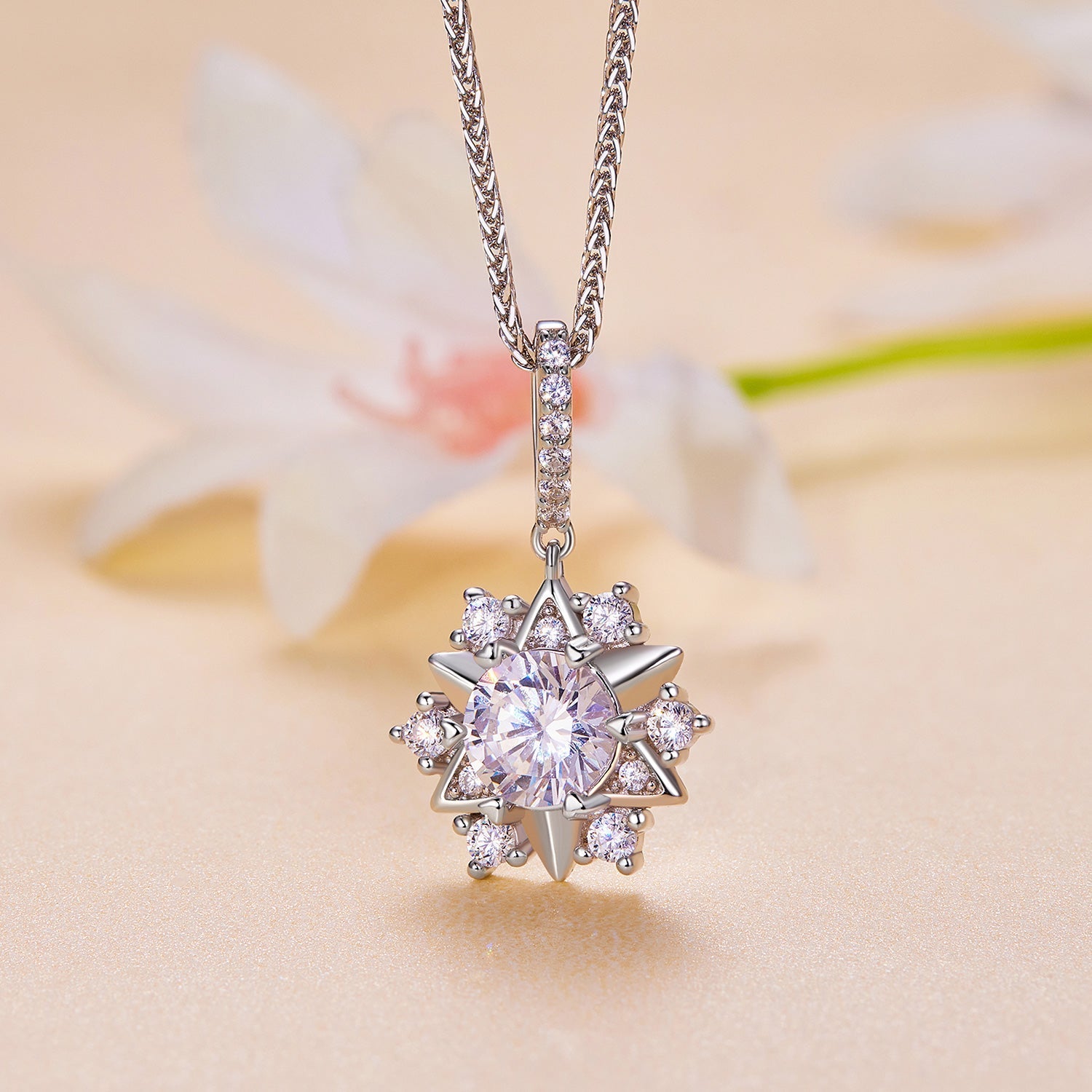 925 Sterling Silver Moissanite Necklace with Pavé Setting, 45cm, Platinum Plated, Women DestGlow