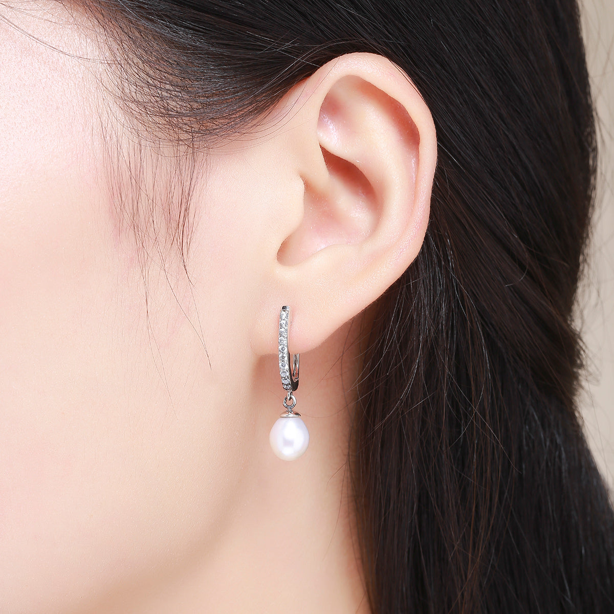 925 Sterling Silver Freshwater Pearl Earrings with Pavé Setting CZ for Women DestGlow