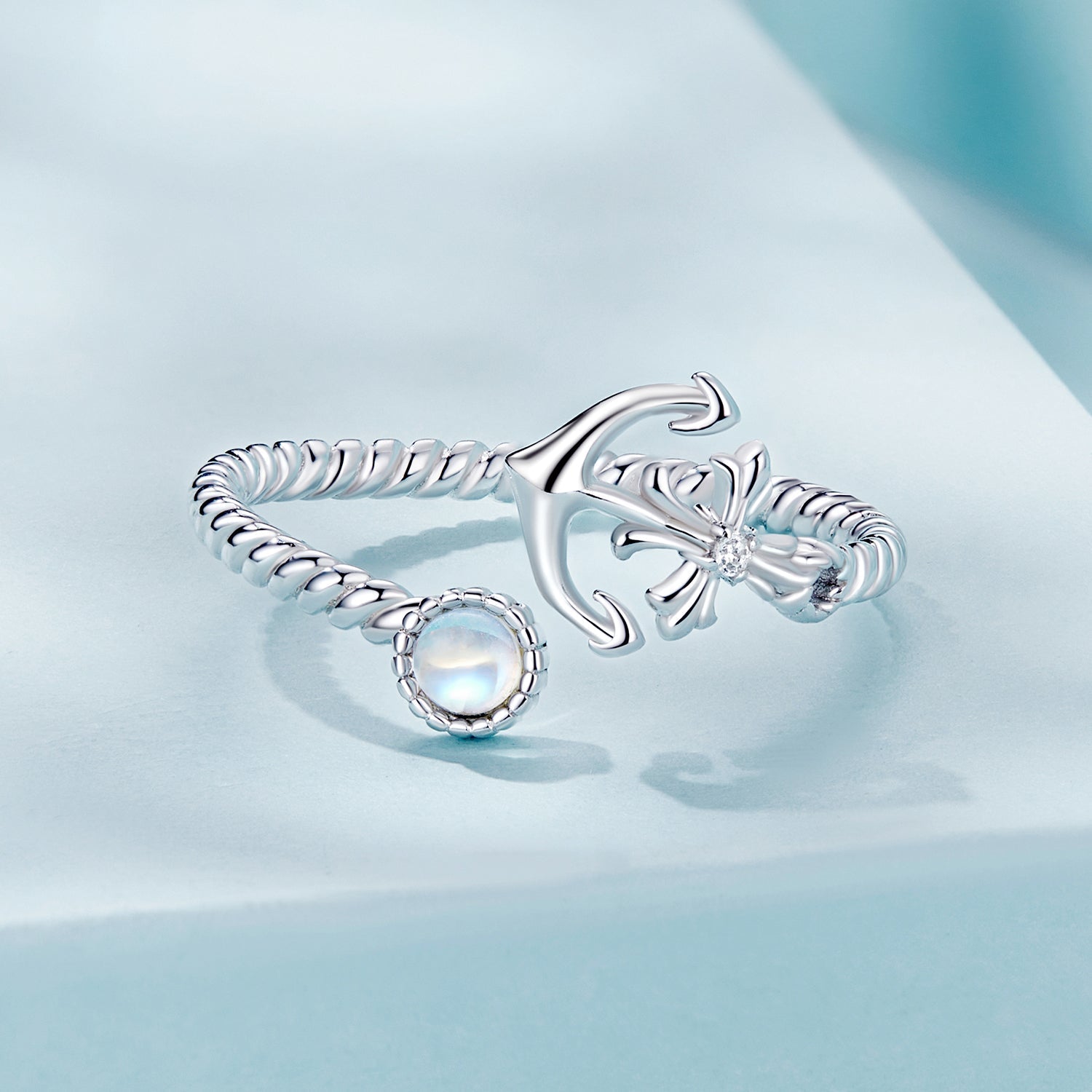 925 Sterling Silver & White Gold Pave Setting Moonstone Ring for Women DestGlow