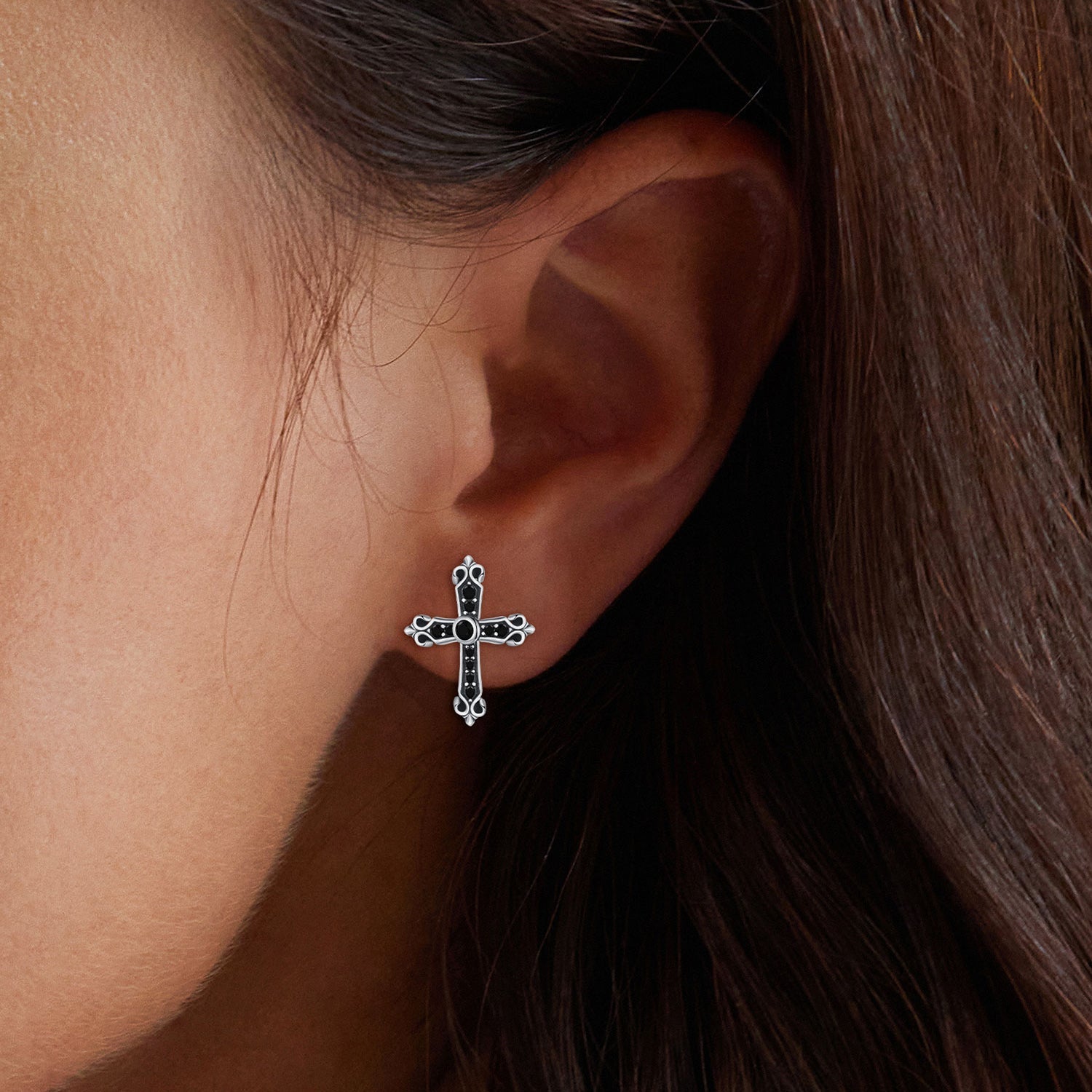 925 Sterling Silver Earrings with Pavé Setting CZ in Oxidized Silver, 15x12mm for Women DestGlow