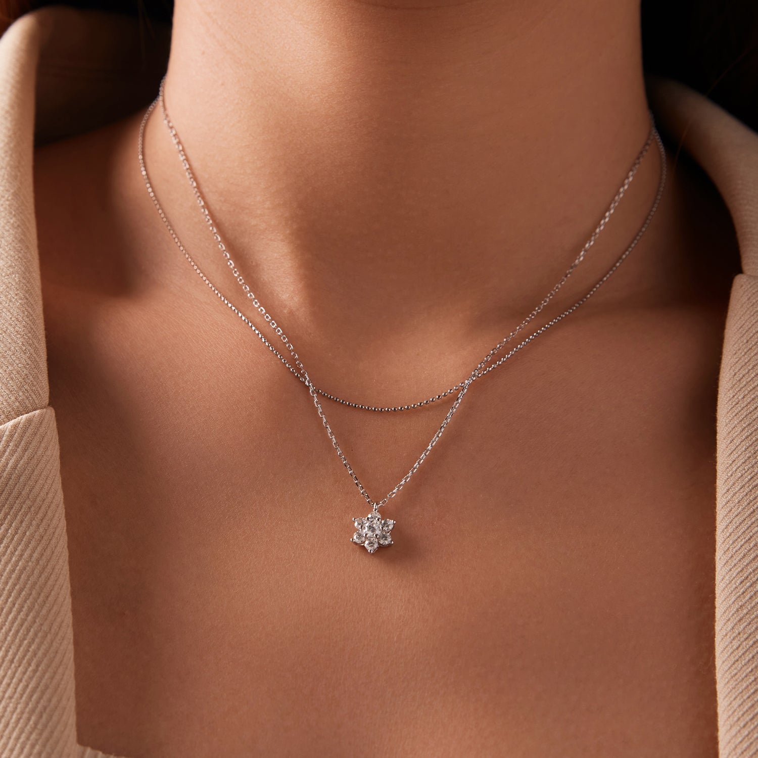 925 Sterling Silver 0.06 Carat & 0.20 Carat Moissanite Necklace with White Gold Plating for Women DestGlow