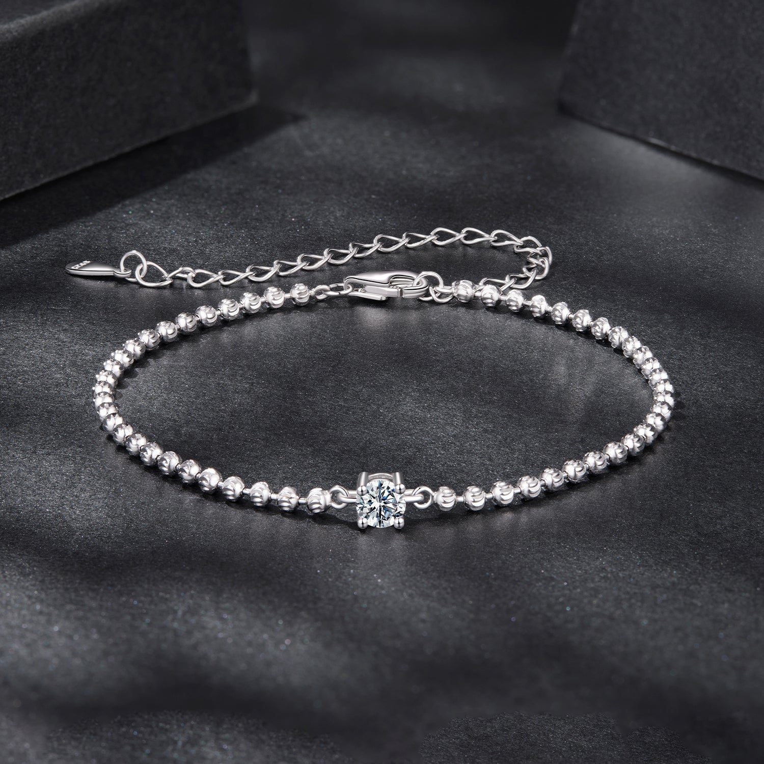 925 Sterling Silver Moissanite Bracelet 15+6cm with White Gold Plating for Women DestGlow