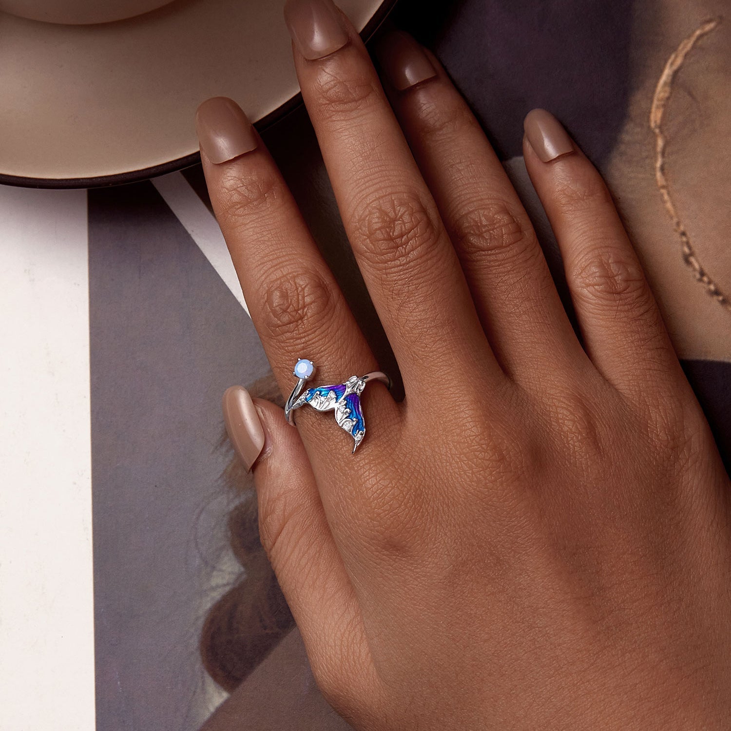 925 Sterling Silver Enamel Opal Ring with Pavé Setting for Women DestGlow