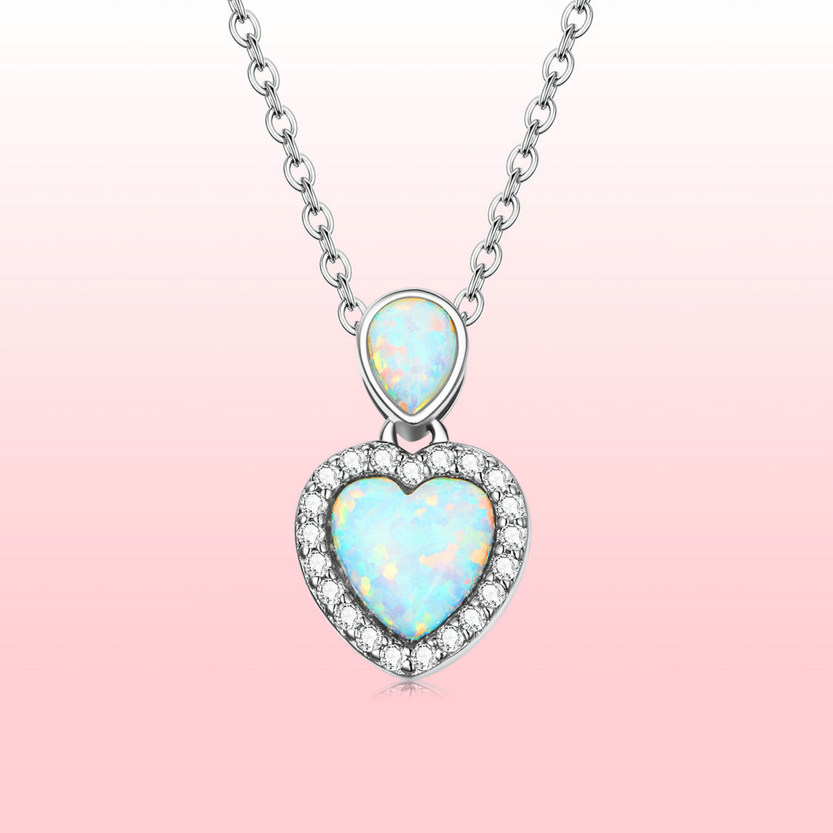 925 Sterling Silver Genuine Translucent Opal Necklace with CZ for Women DestGlow