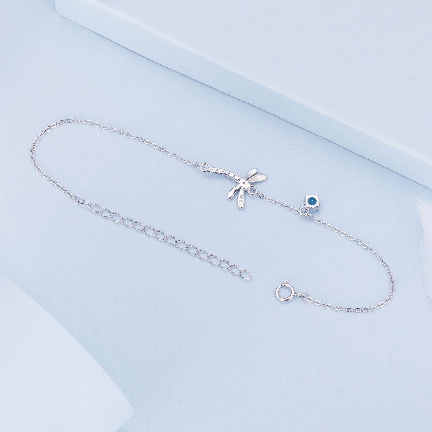 925 Sterling Silver 16.5cm+5cm Enamel Dragonfly Bracelet for Women DestGlow