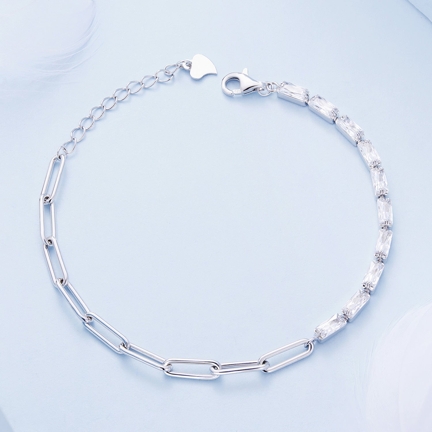 925 Sterling Silver Pavé Setting CZ Bracelet with Platinum Plating, Adjustable 14.5+3cm, for Women DestGlow