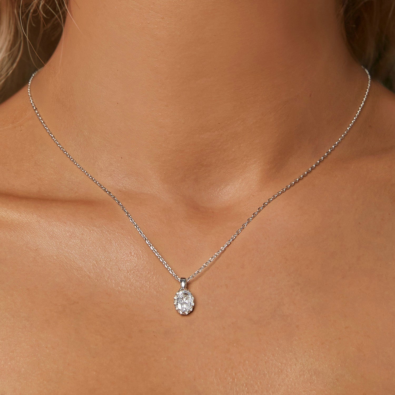 925 Sterling Silver 1 Carat Moissanite Necklace with Pavé Setting, 400 mm Length for Women DestGlow