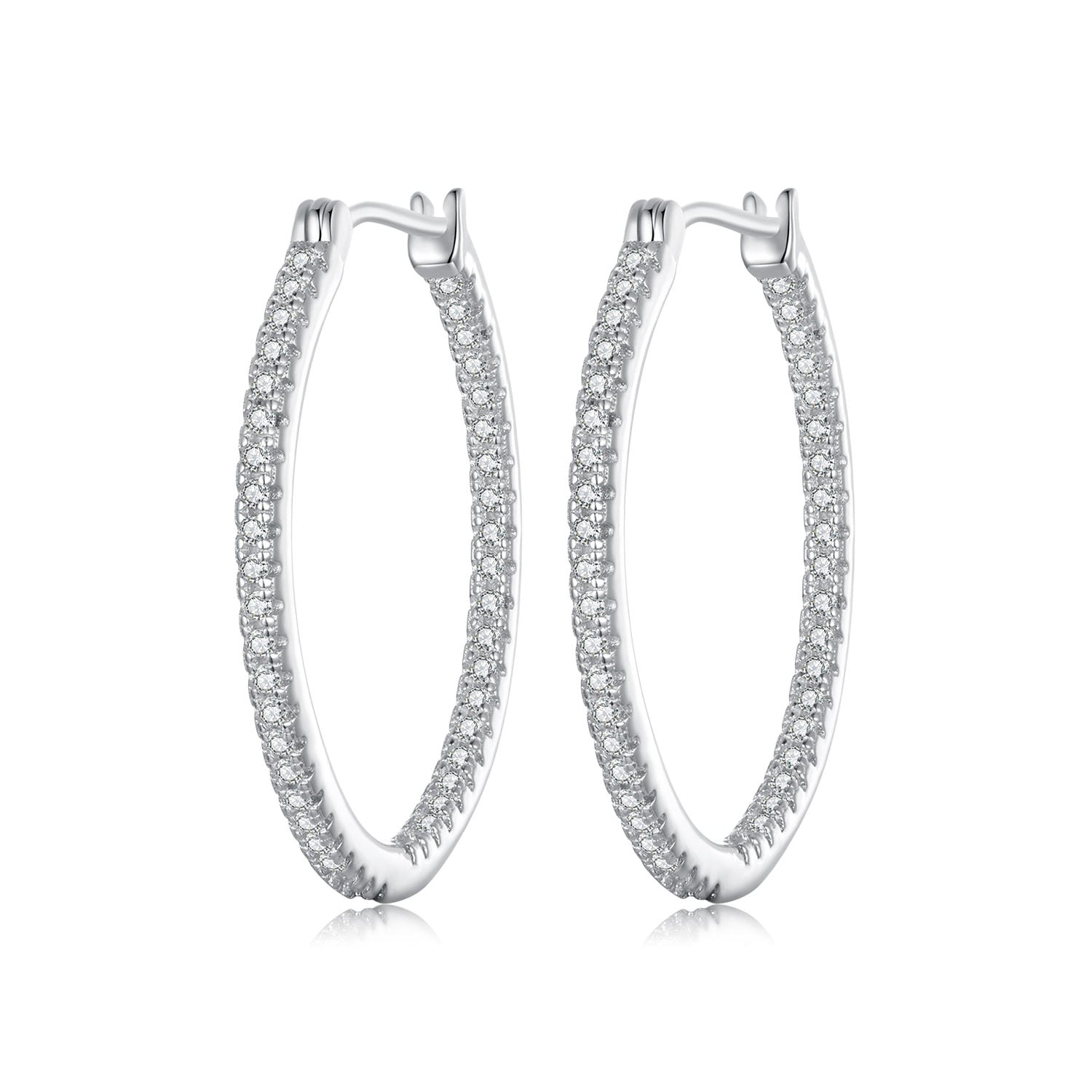 925 Sterling Silver Earrings with Pave Setting CZ in White Gold for Women DestGlow