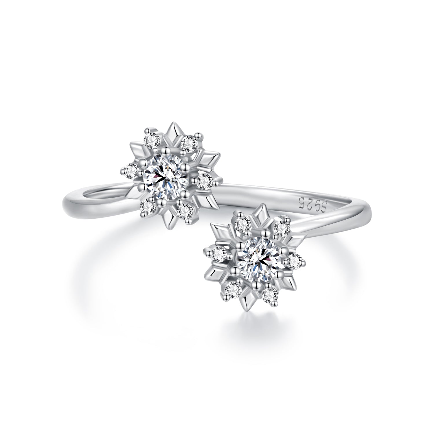 925 Sterling Silver Snowflake Ring with Pavé CZ in White Gold for Women DestGlow