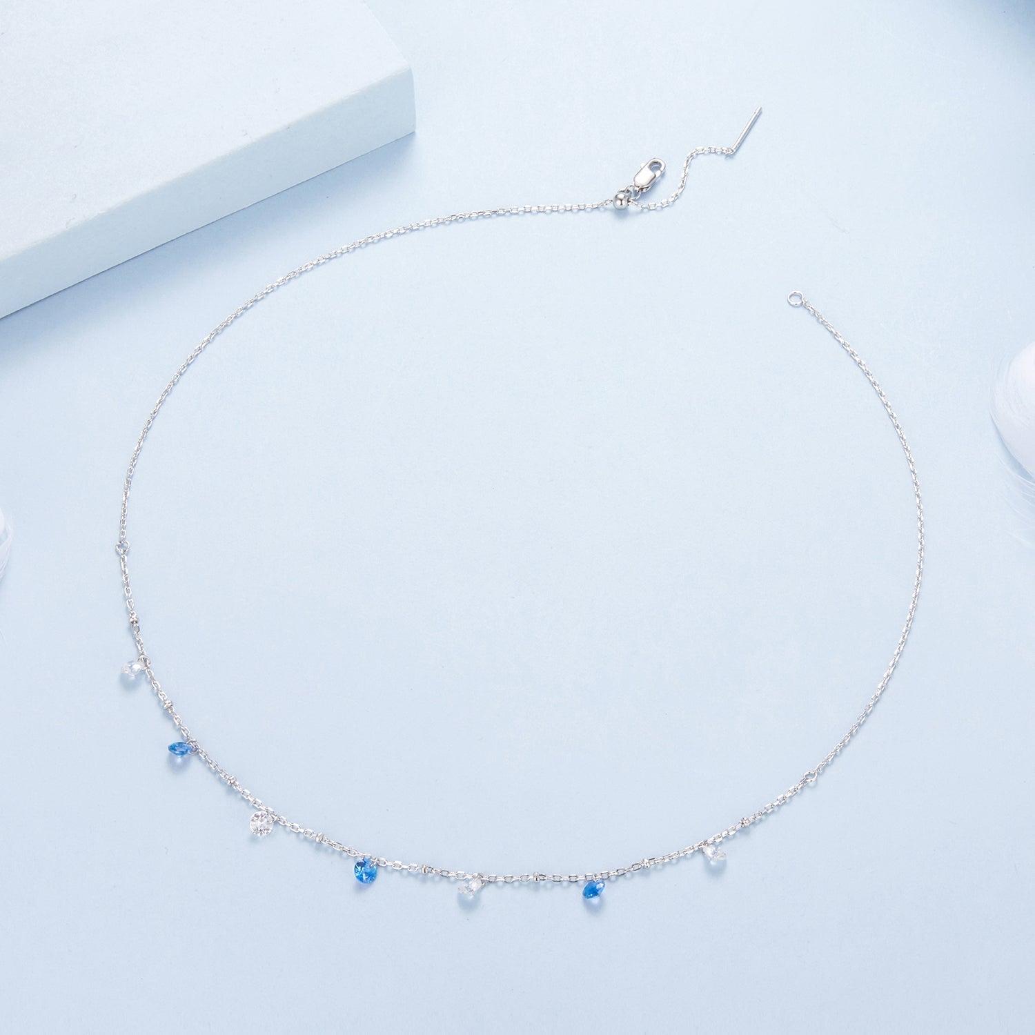 925 Sterling Silver & White Gold Plated Adjustable Layered CZ Necklace for Women DestGlow