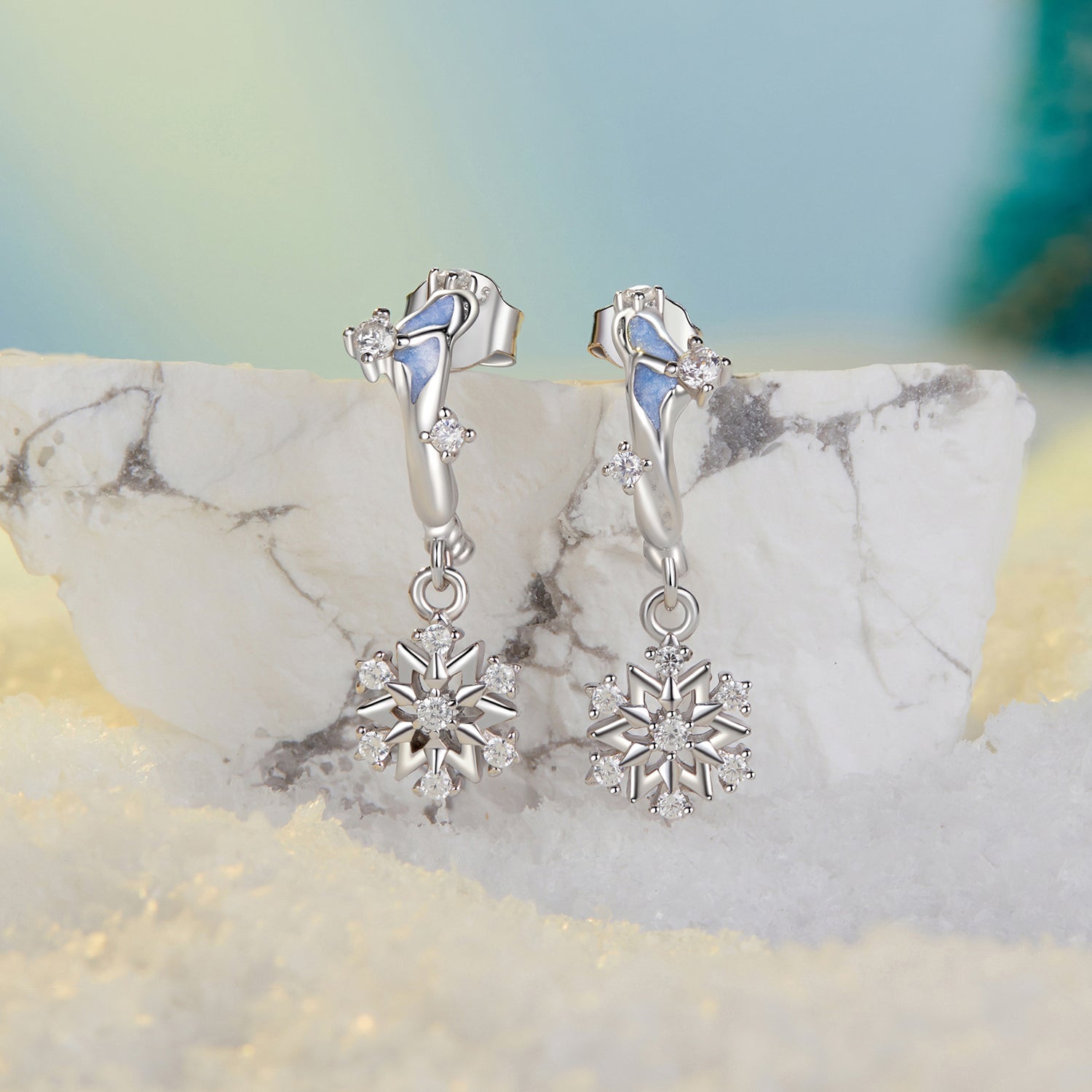 925 Sterling Silver Earrings with Plated White Gold, 2.2*0.7cm, Enamel + Pavé Setting for Women DestGlow