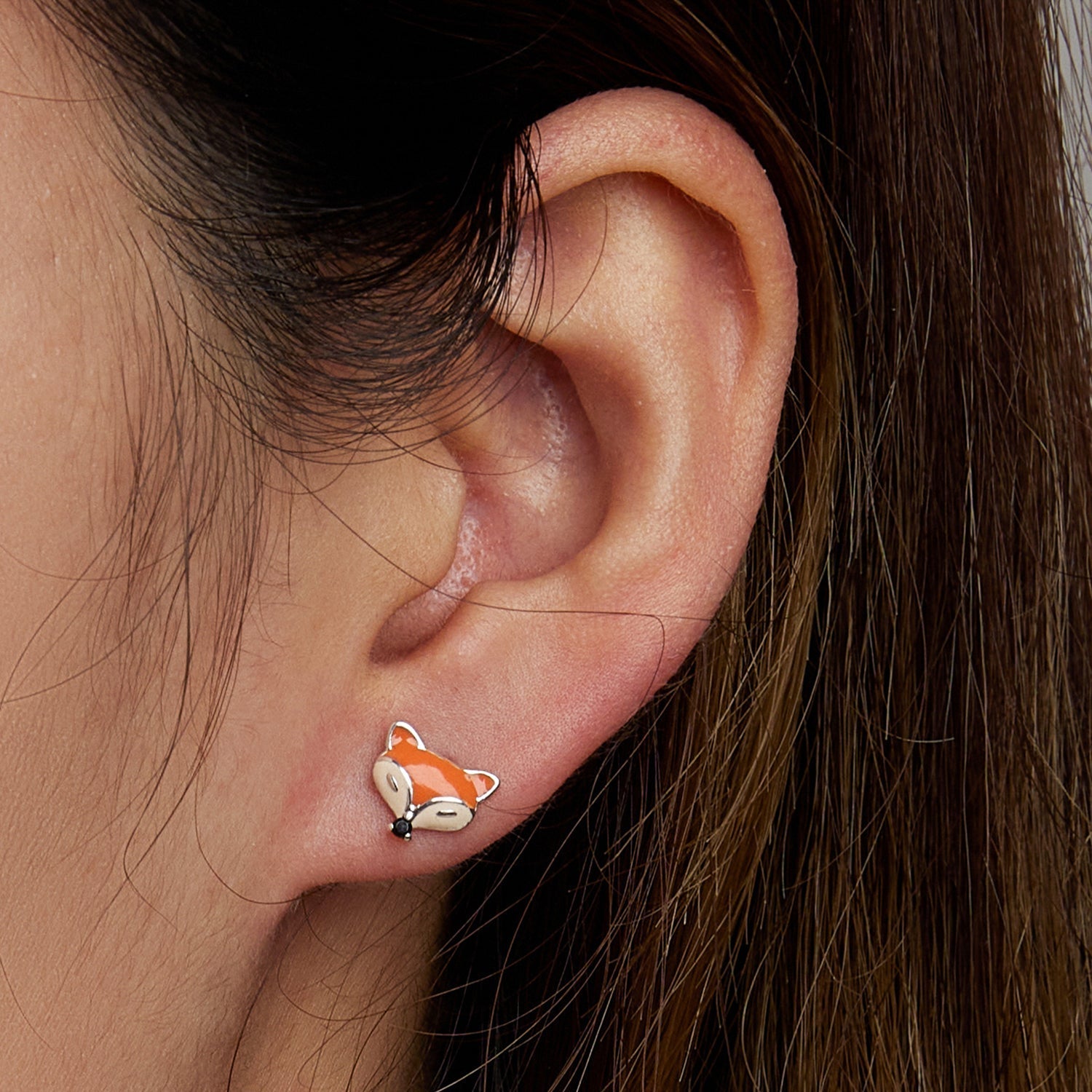 925 Sterling Silver Earrings with Pavé Setting and Enamel Process, Oxidized, 0.7*0.9cm for Women DestGlow