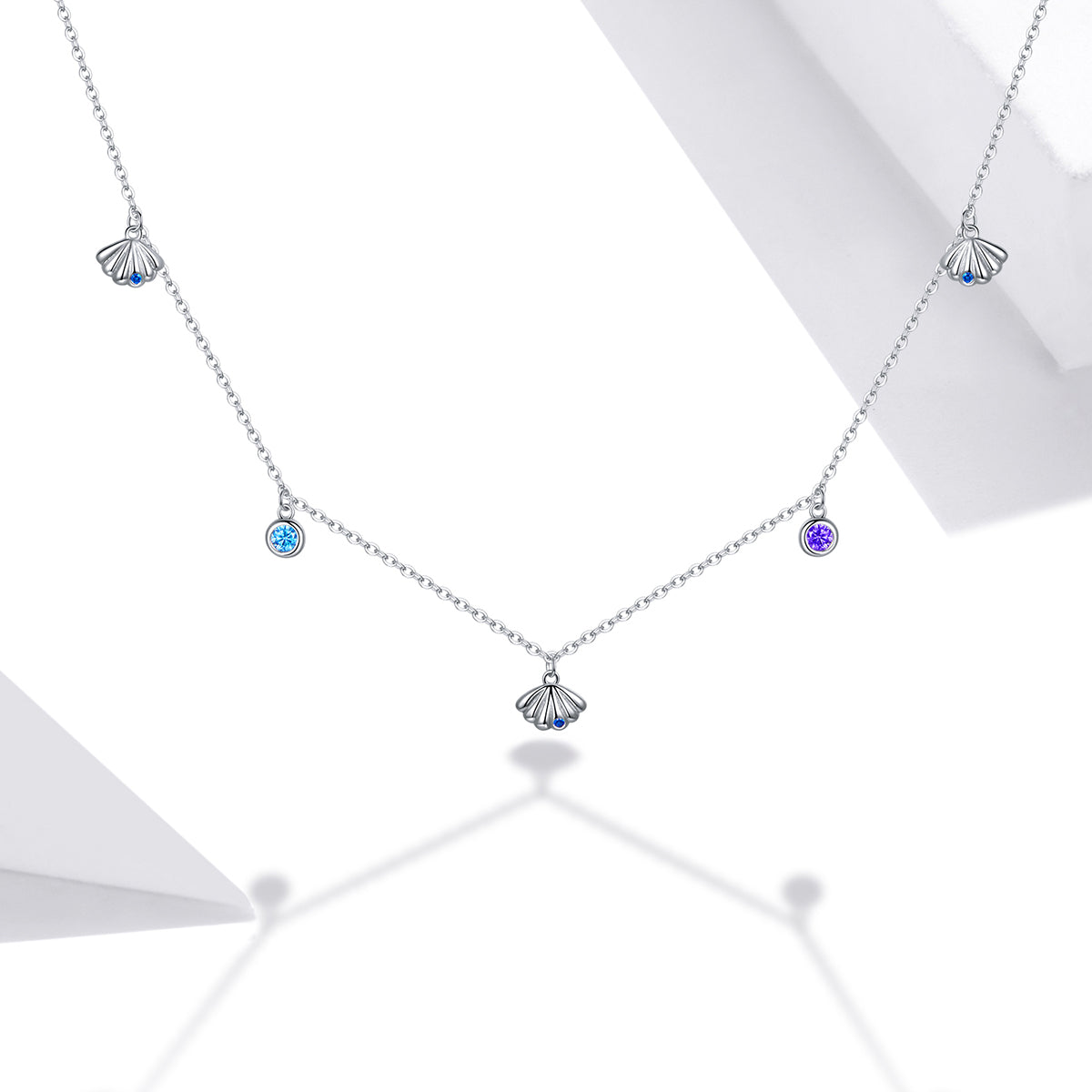 925 Sterling Silver Adjustable Necklace with Scallop Design and Pavé Setting CZ DestGlow