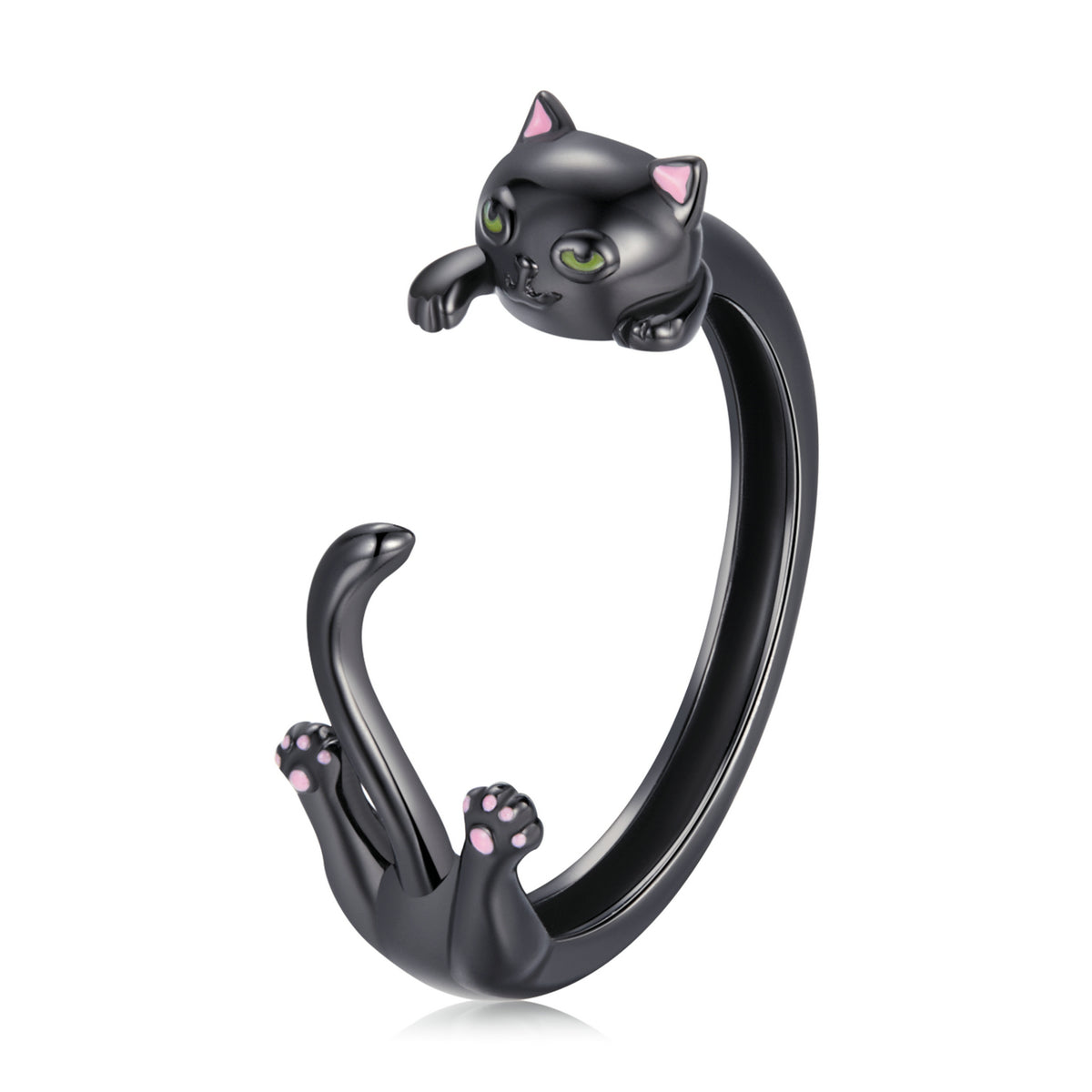 S925 Sterling Silver Plated Black Gold Cat-themed Ring for Women DestGlow
