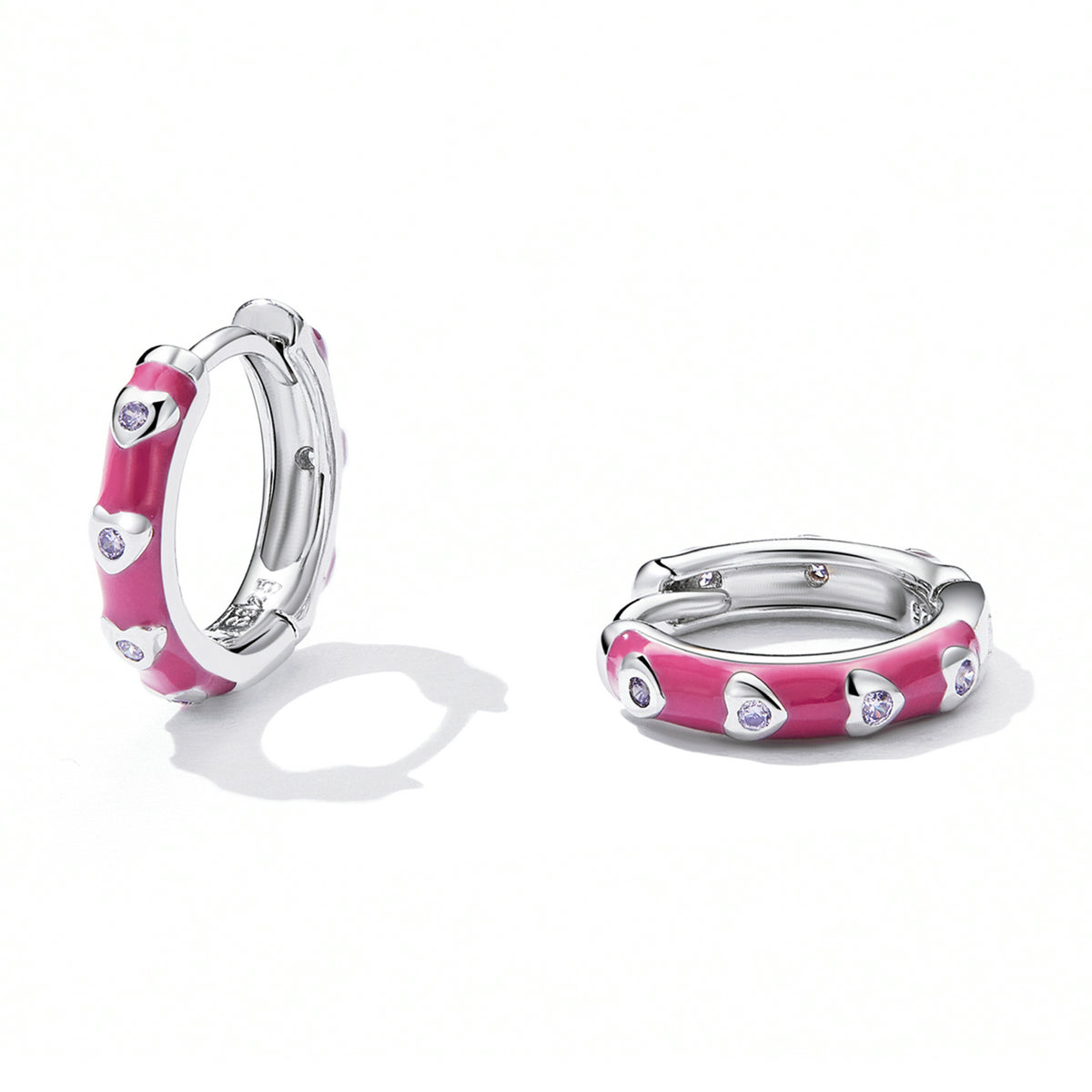 925 Sterling Silver Enamel CZ Earrings for Women, 1.2*0.3cm, Platinum Plated DestGlow