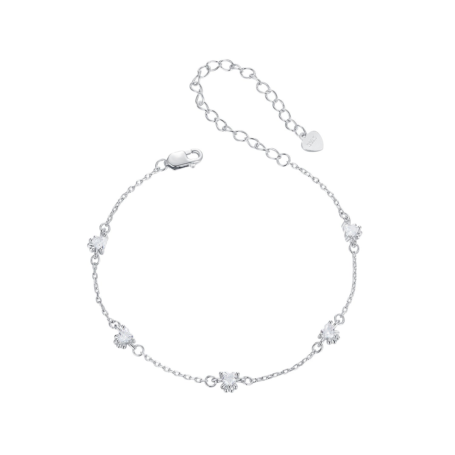 925 Sterling Silver Bracelet with Pavé Setting CZ and White Gold Plating DestGlow