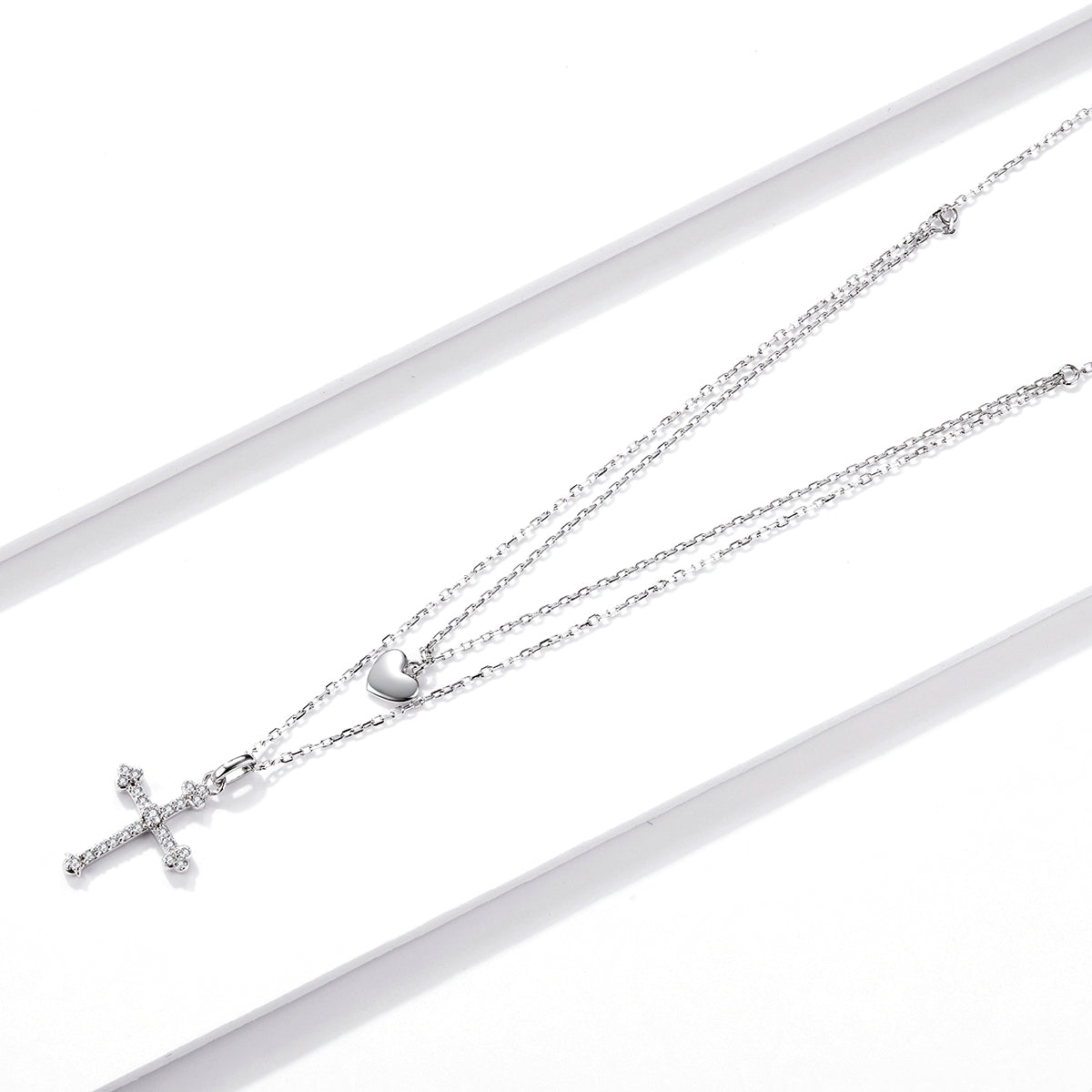 925 Sterling Silver Adjustable Platinum Plated Necklace with CZ - 1.4cm for Women DestGlow