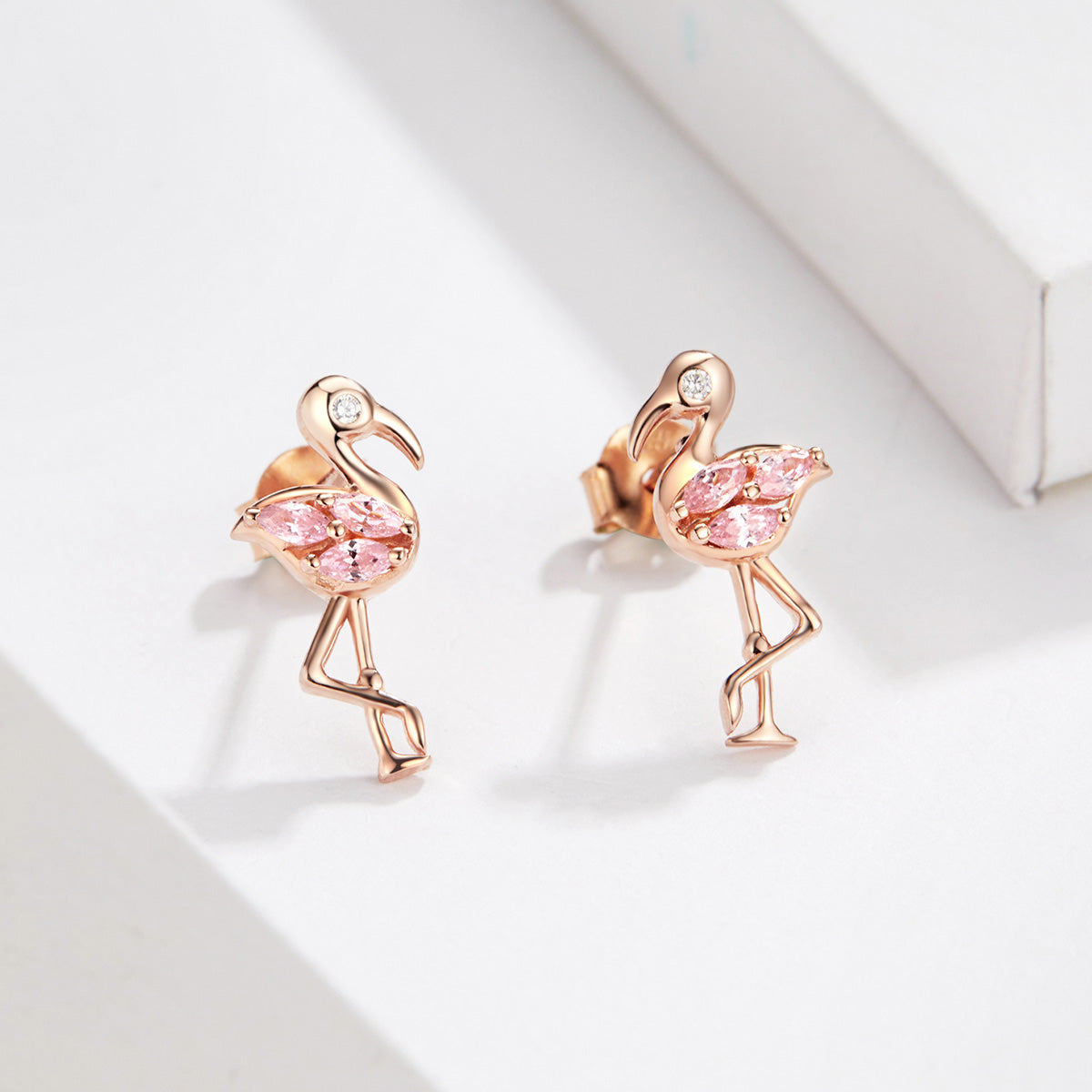925 Sterling Silver 1.5x0.7cm Plated Rose Gold CZ Earrings for Women DestGlow